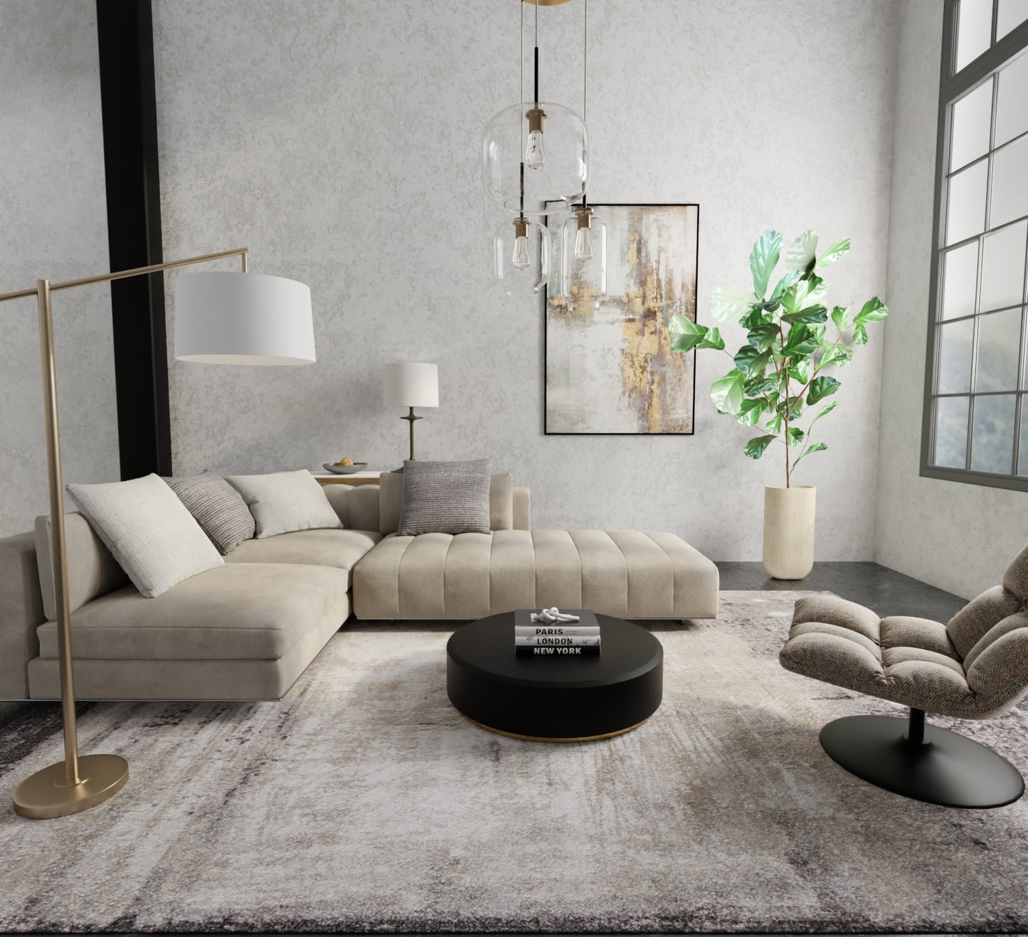 Feizy Skyview  Ivory Gray Modern/Industrial