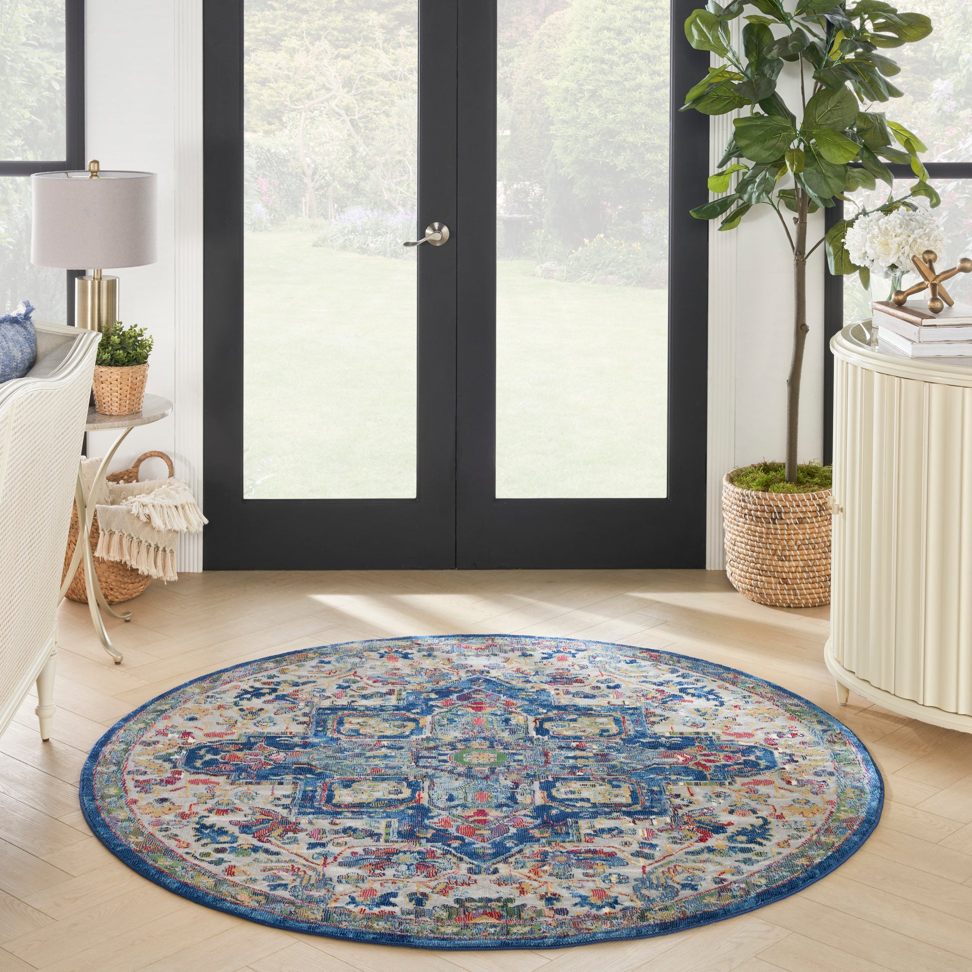 Nourison Home Ankara Global  Grey Navy  Transitional
