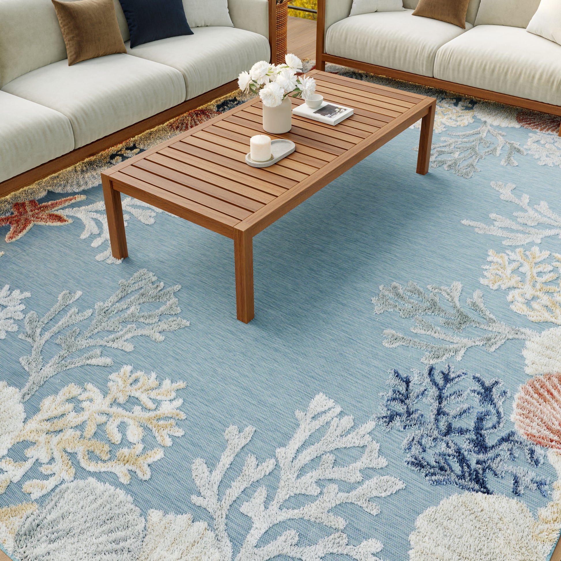 Nourison Home Suncoast  Teal Multicolor  Contemporary