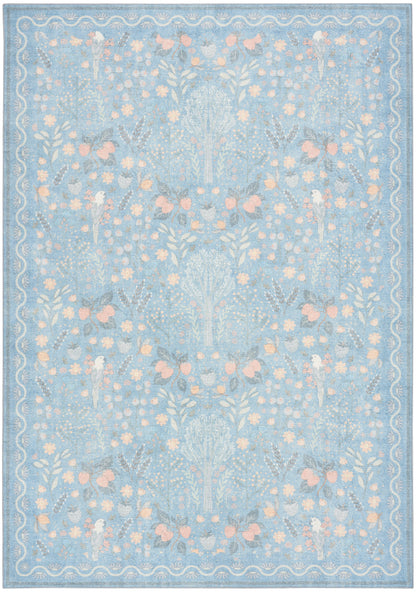 Nourison Home Botanical Washables BOT04 Light Blue Multicolor Contemporary Machine Woven Rug