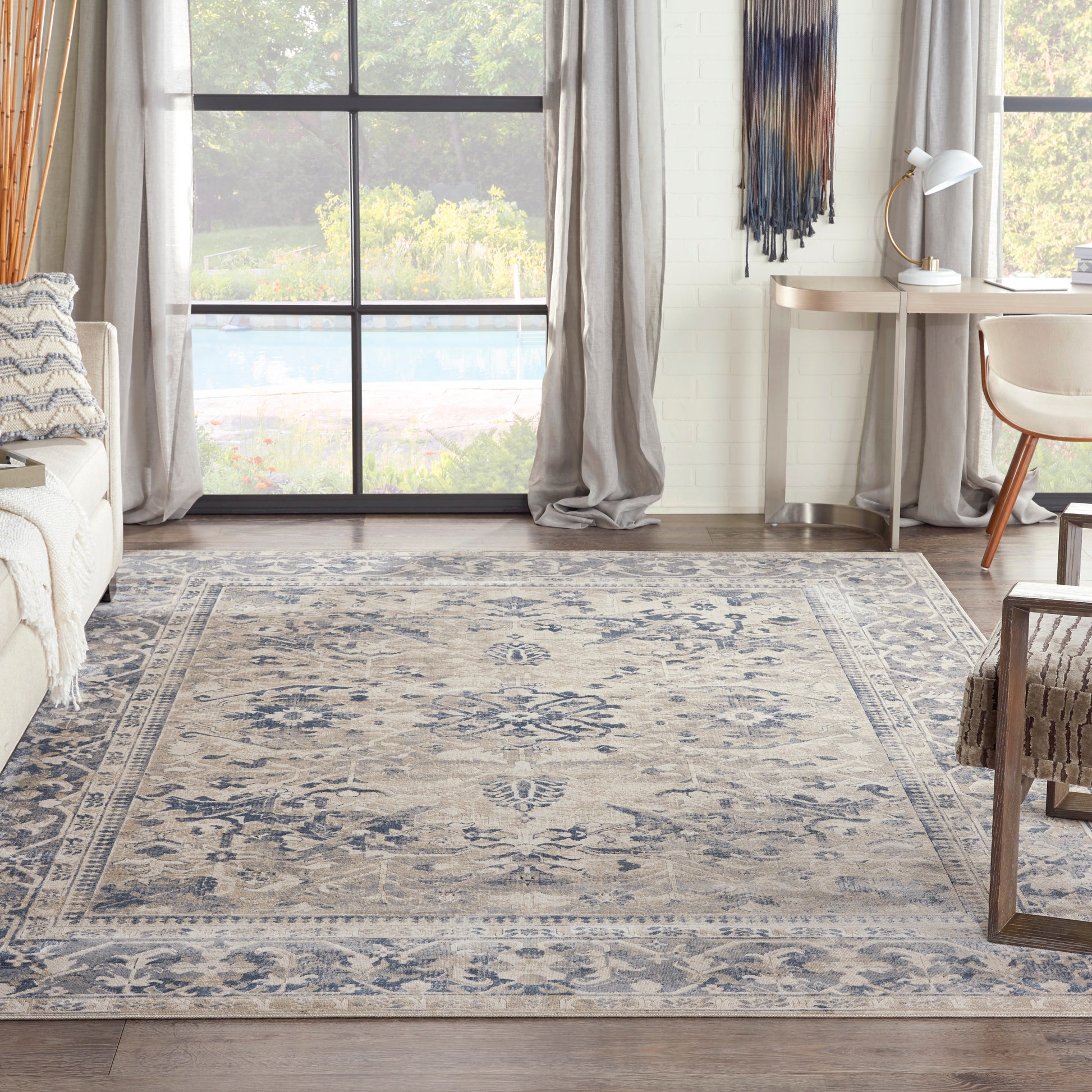 Nourison Home Malta  Ivory Blue  Traditional