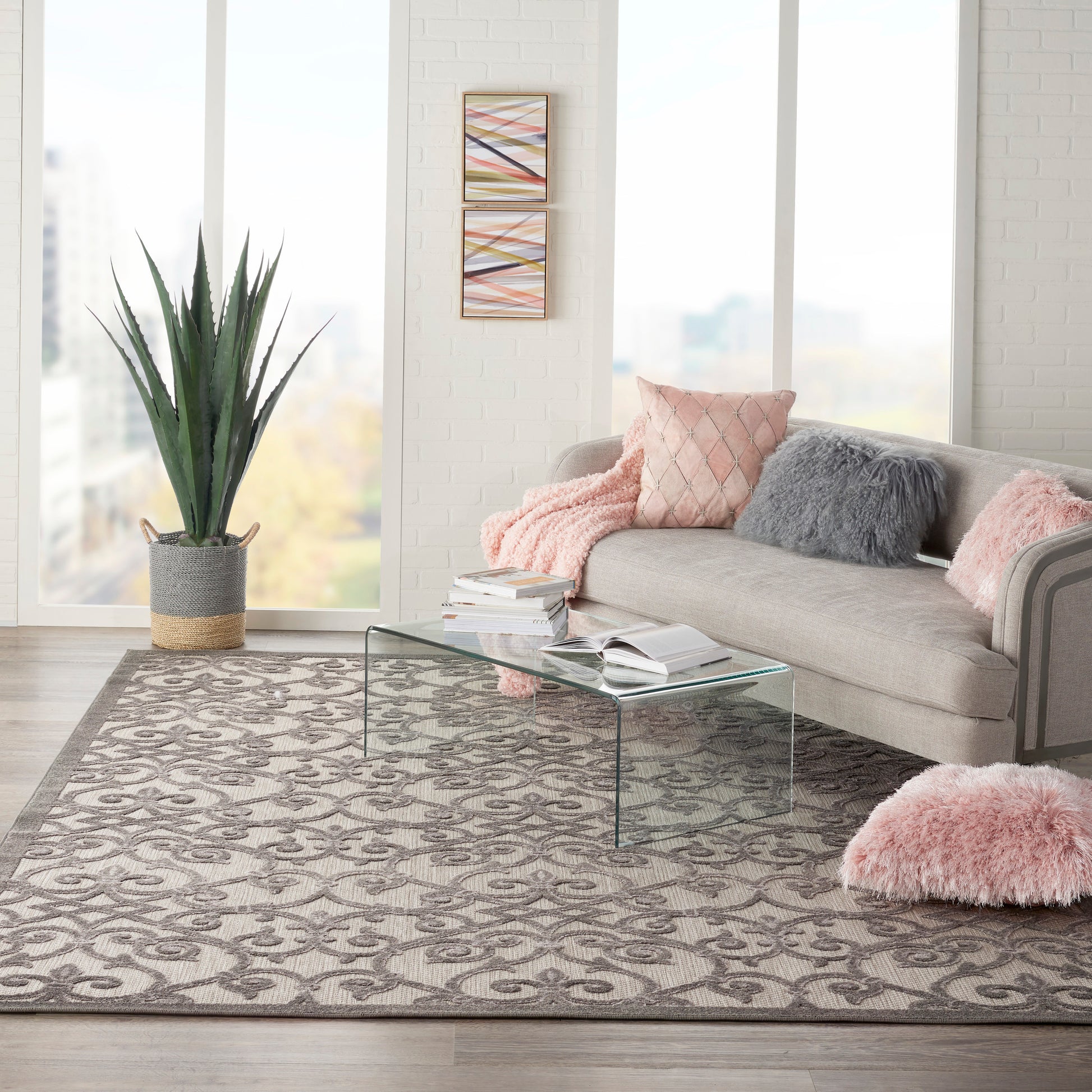 Nourison Home Aloha  Grey Charcoal  Contemporary