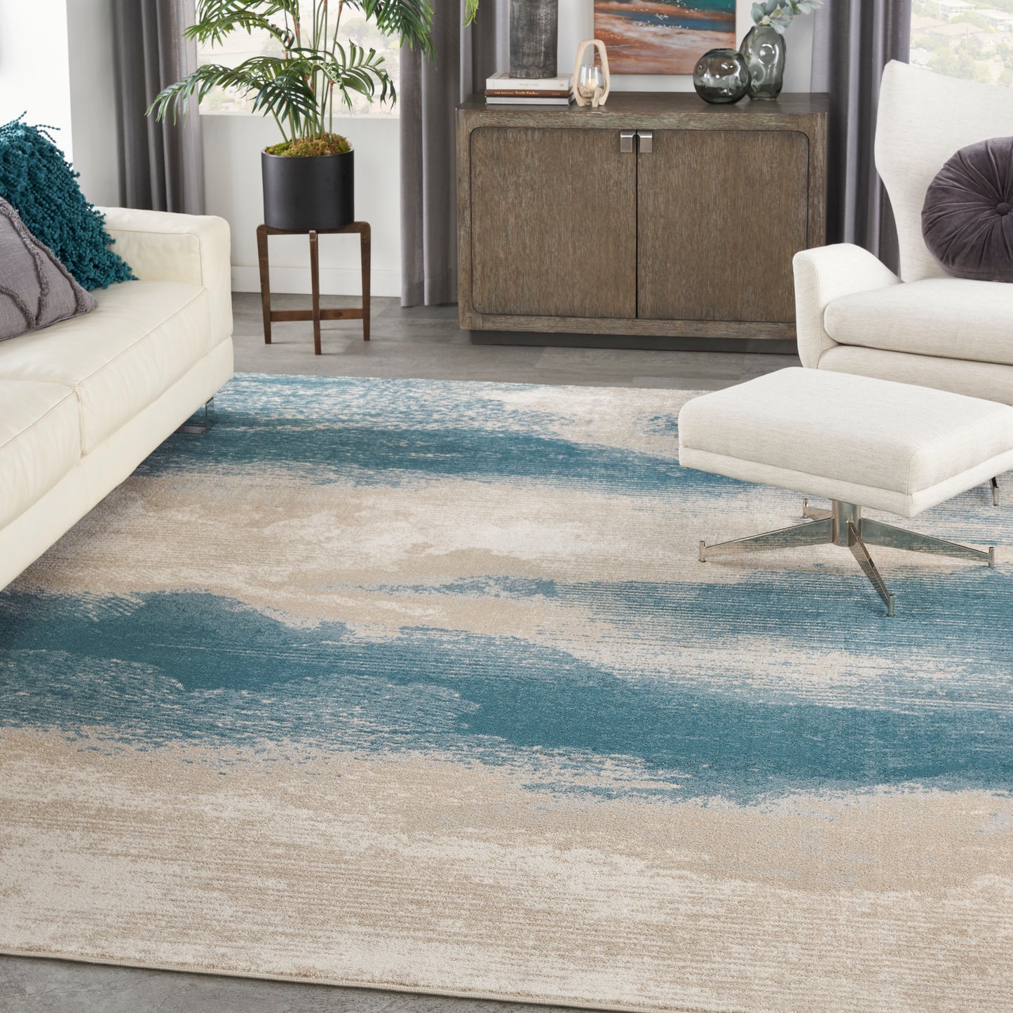 Nourison Home Maxell  Ivory Teal  Contemporary
