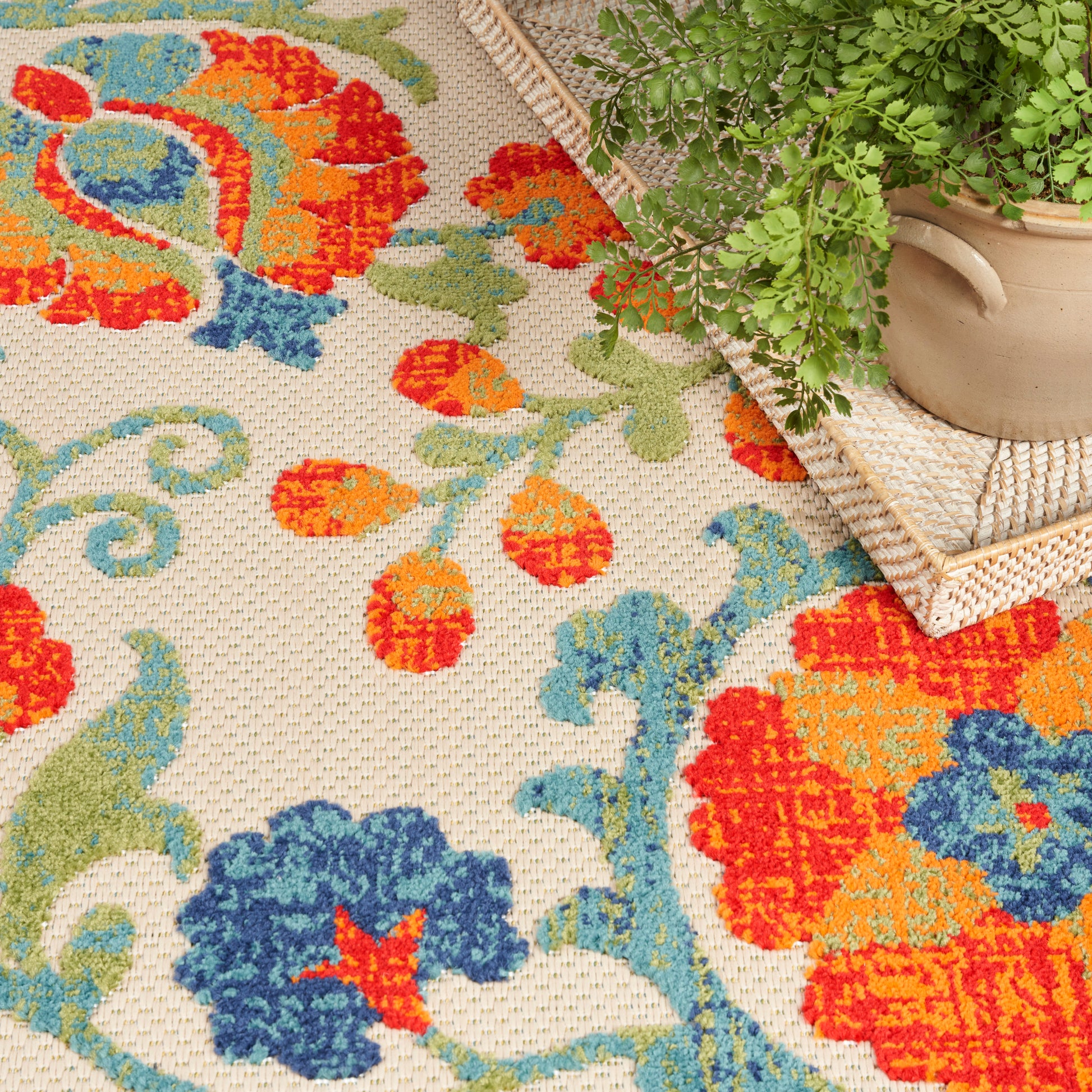 Nourison Home Aloha  Red Multicolor  Contemporary