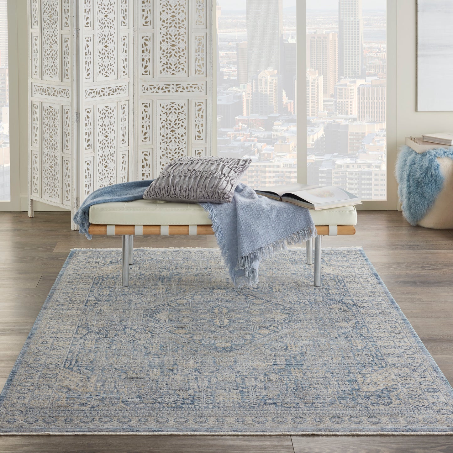 Nourison Home Lustrous Weave  Blue Ivory  