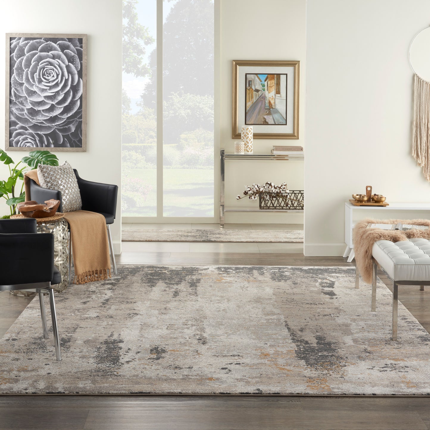 Nourison Home Tangra  Cream Grey  Contemporary