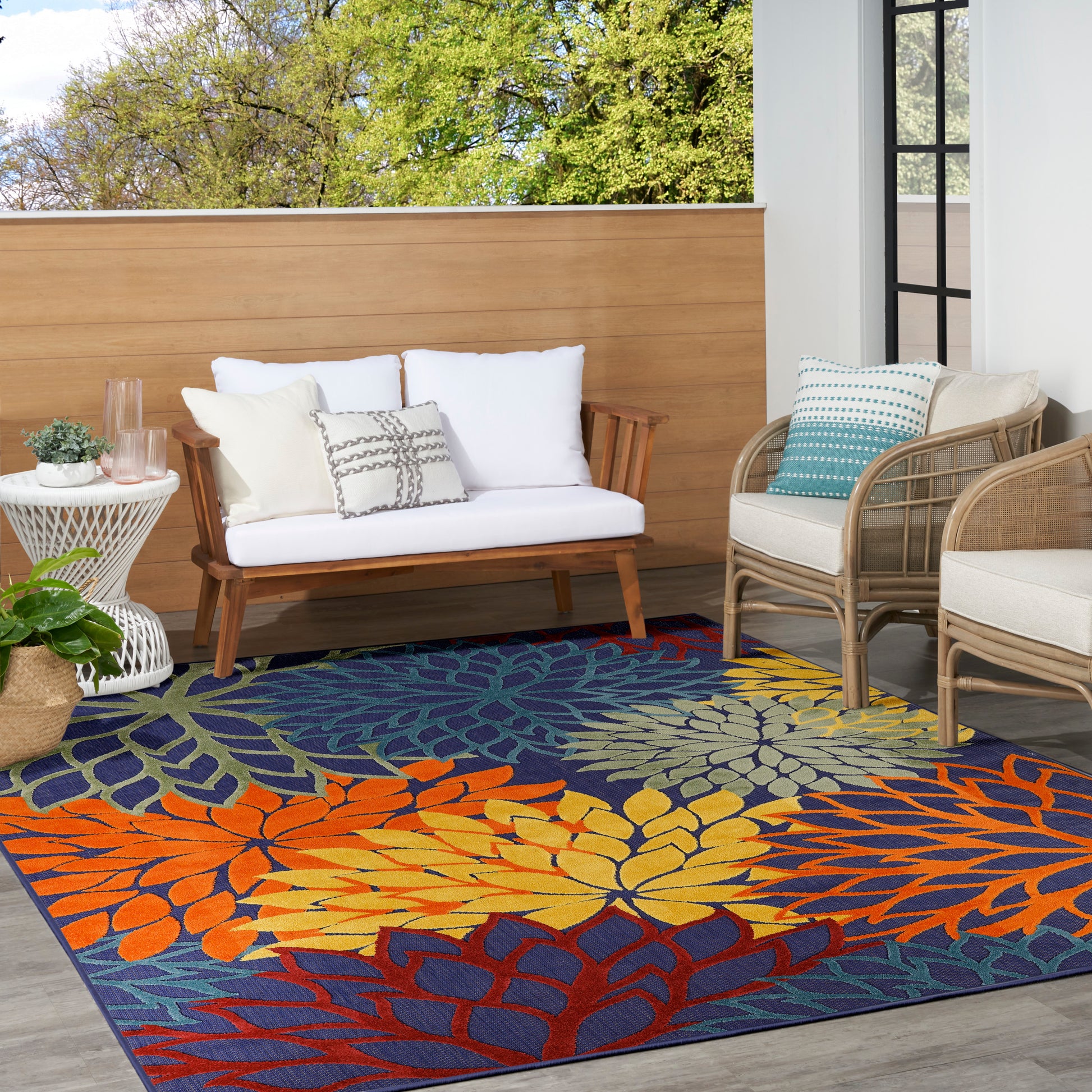 Nourison Home Aloha  Navy Multicolor  Contemporary