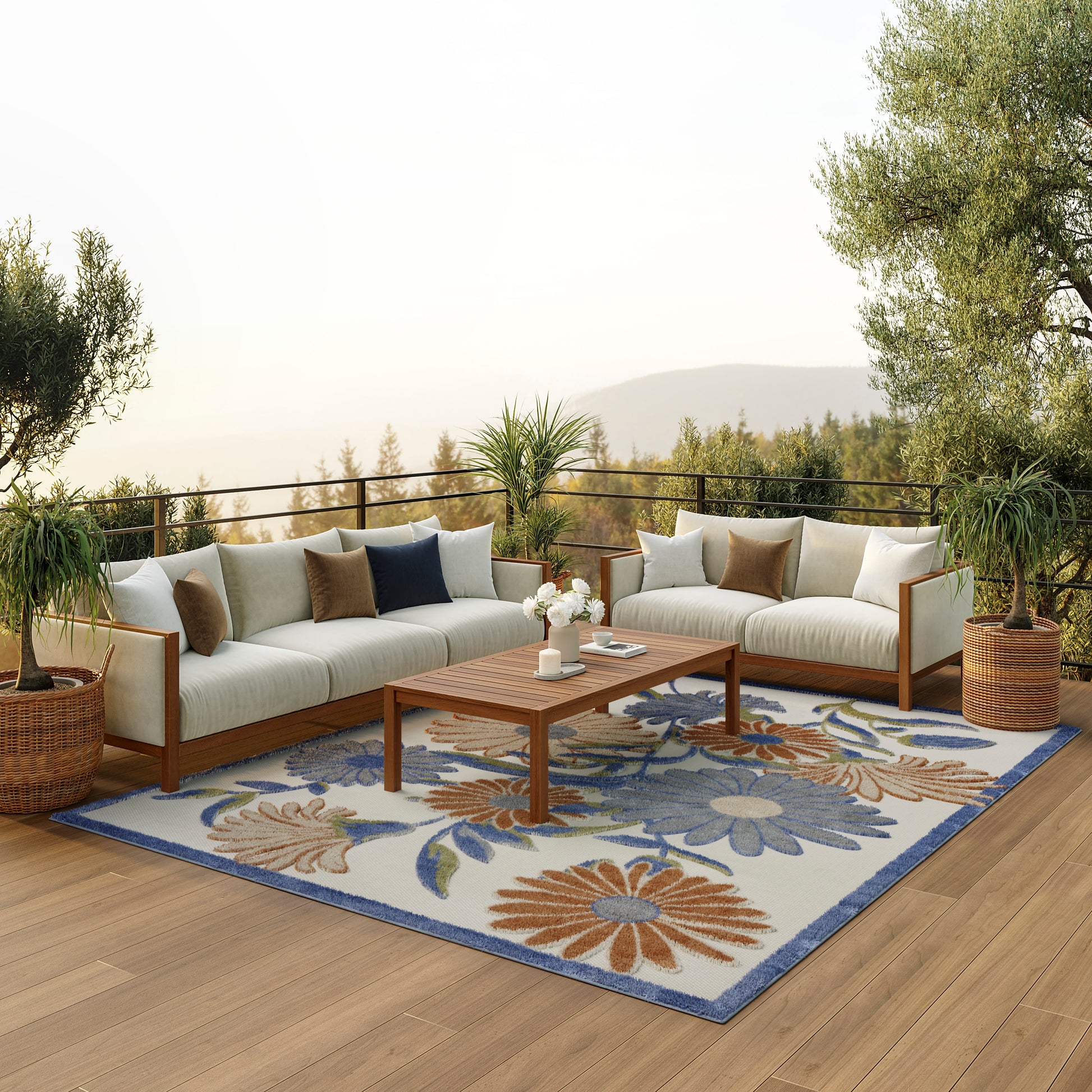 Nourison Home Aloha  Beige Multicolor  Contemporary