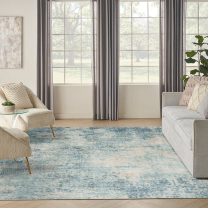 Nourison Home Astra Machine Washable  Blue Ivory  Contemporary