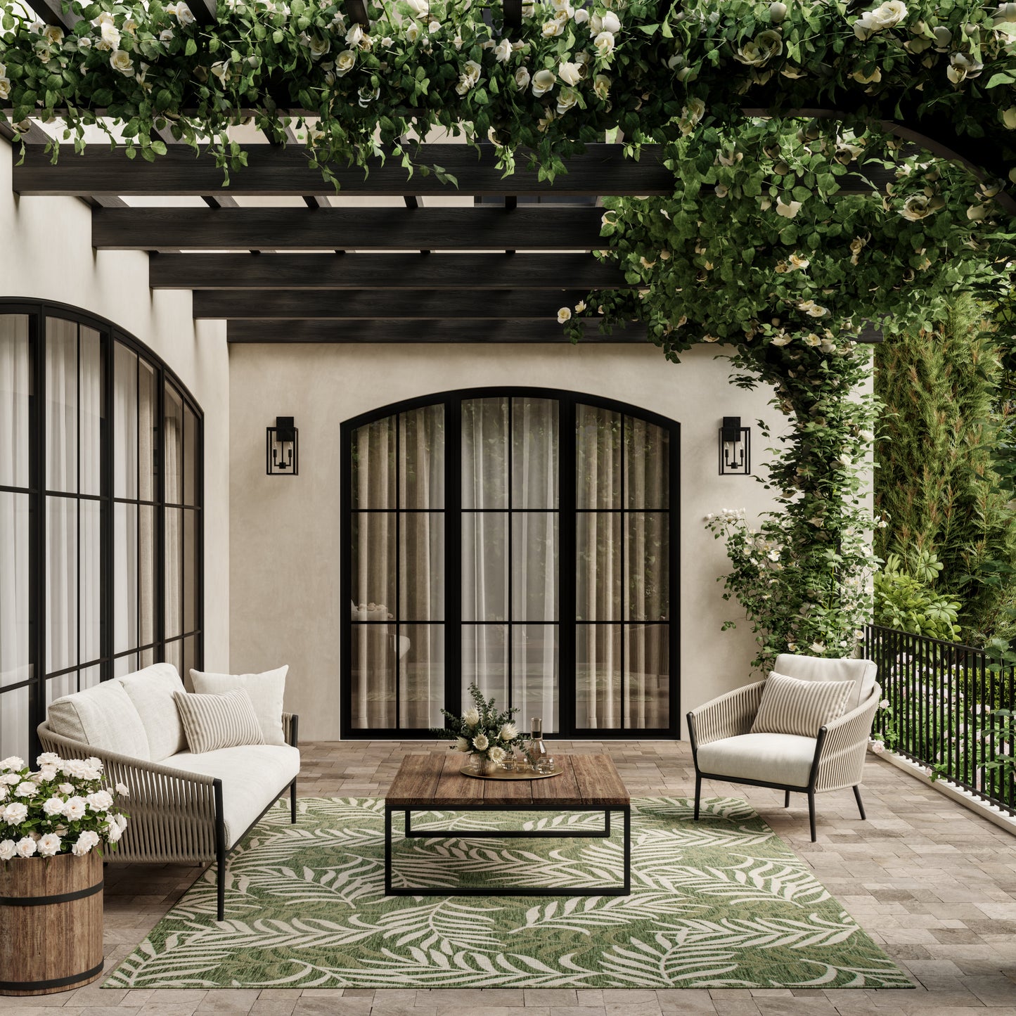 Nourison Home Garden Oasis  Green Ivory  Contemporary