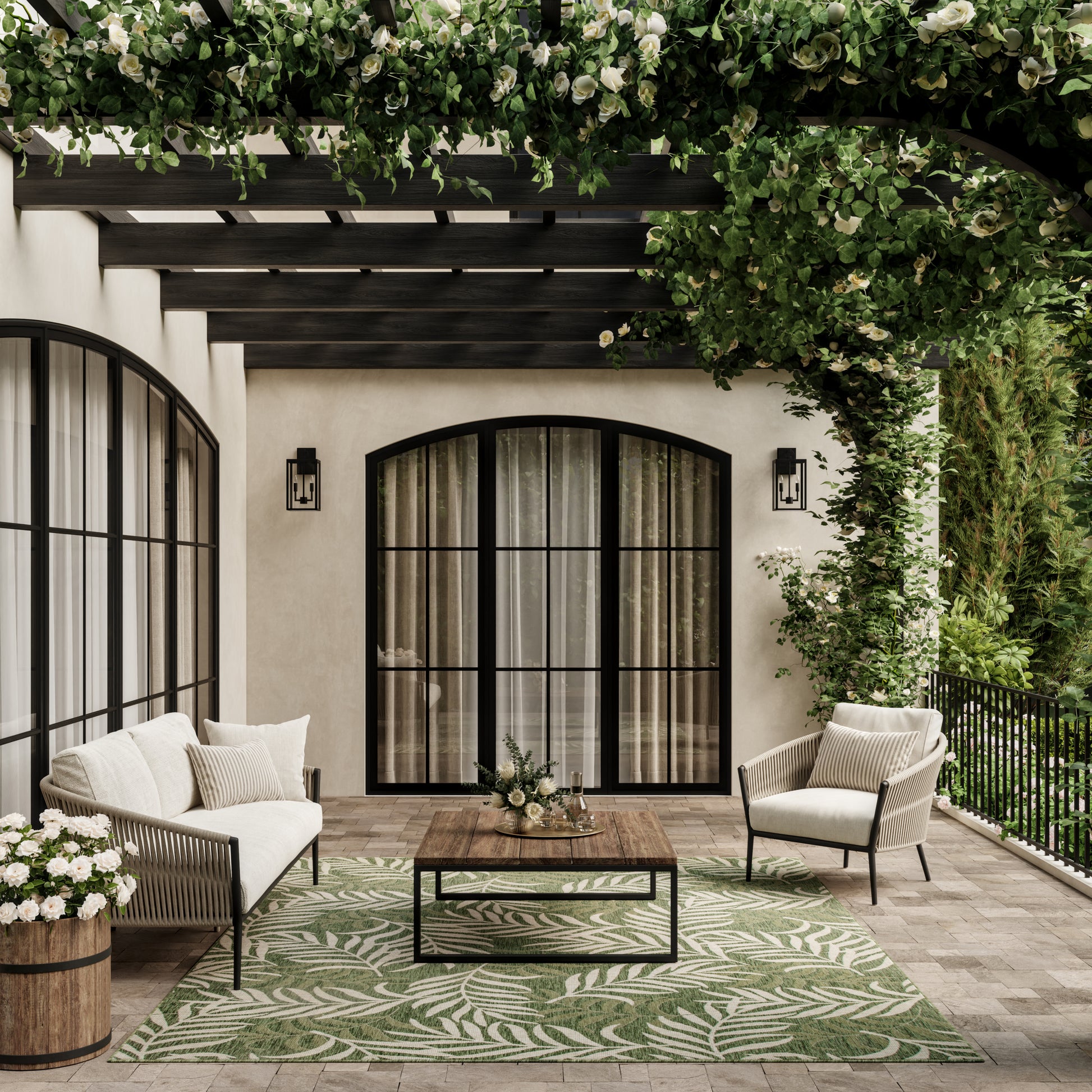 Nourison Home Garden Oasis  Green Ivory  Contemporary