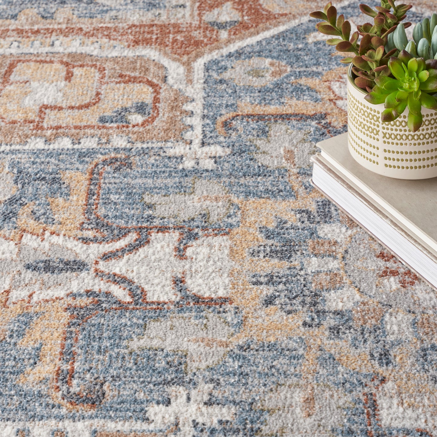 Nourison Home Astra Machine Washable  Denim Multicolor  Traditional