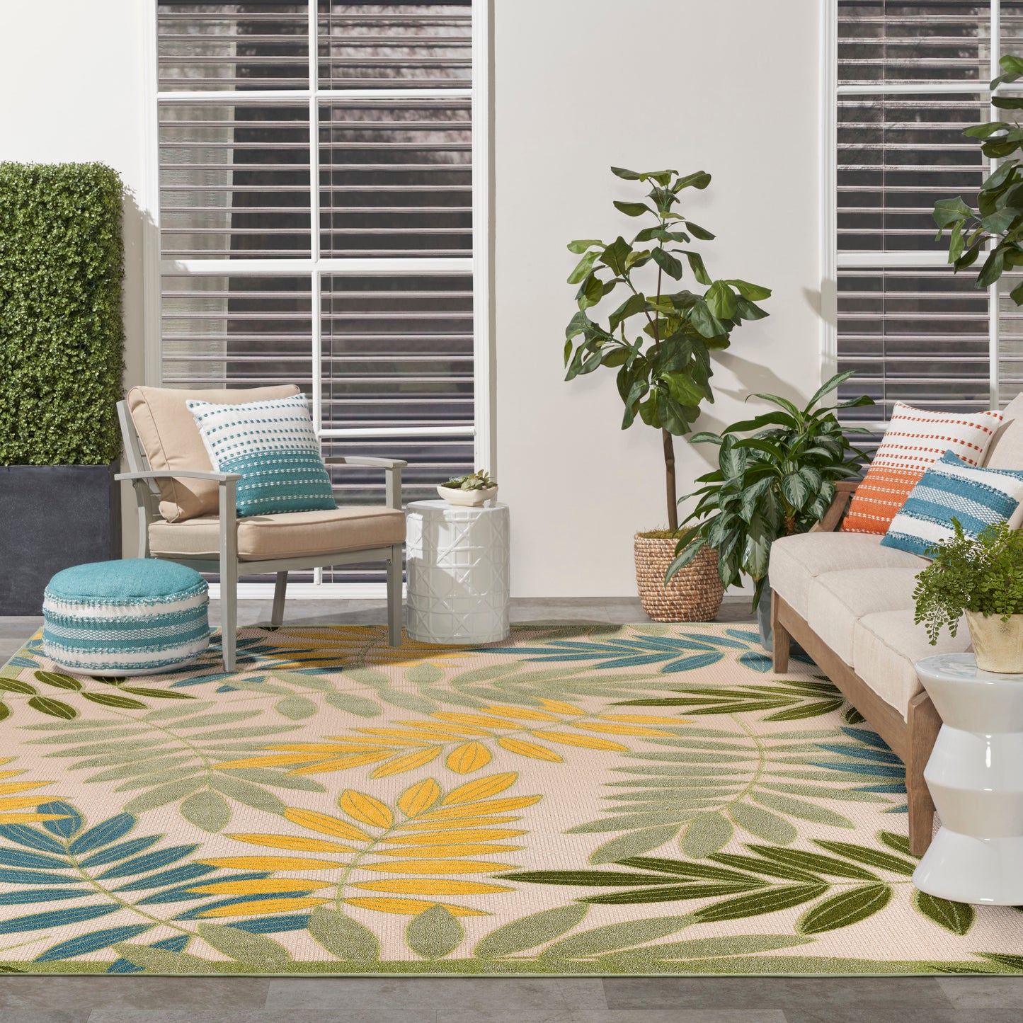 Nourison Home Aloha  Green Multicolor  Contemporary