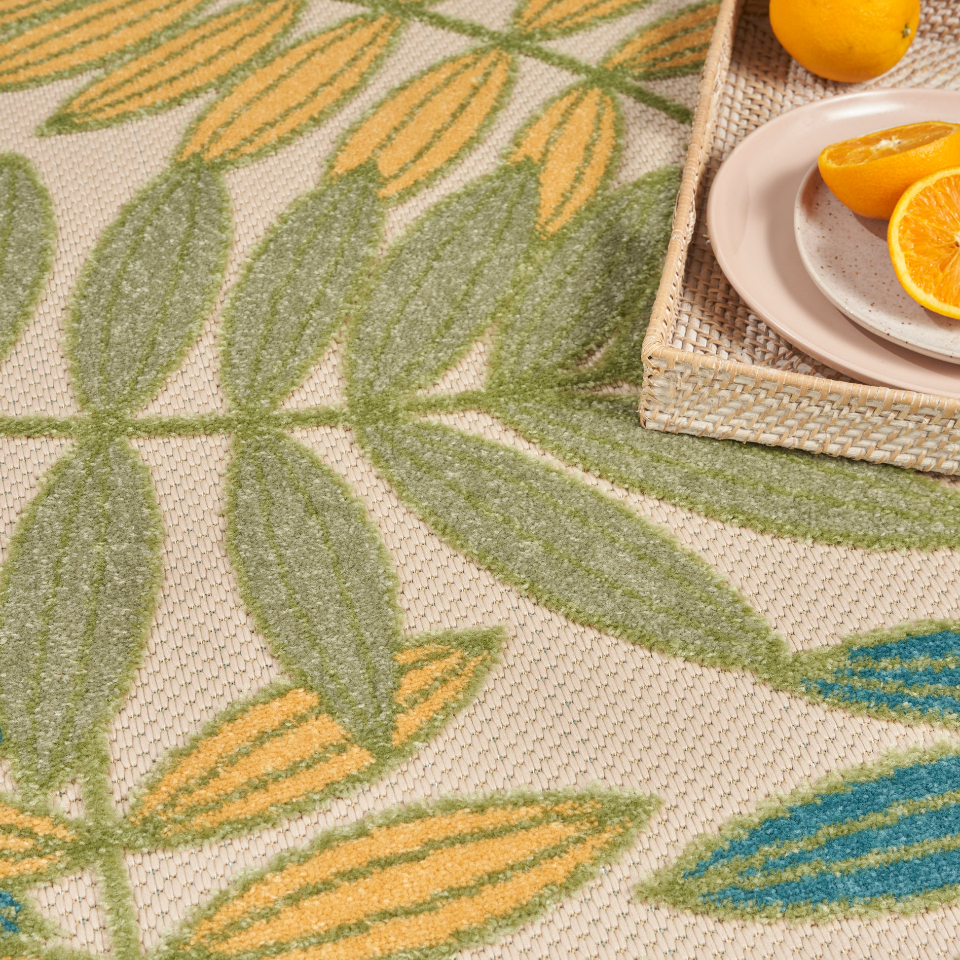 Nourison Home Aloha  Green Multicolor  Contemporary