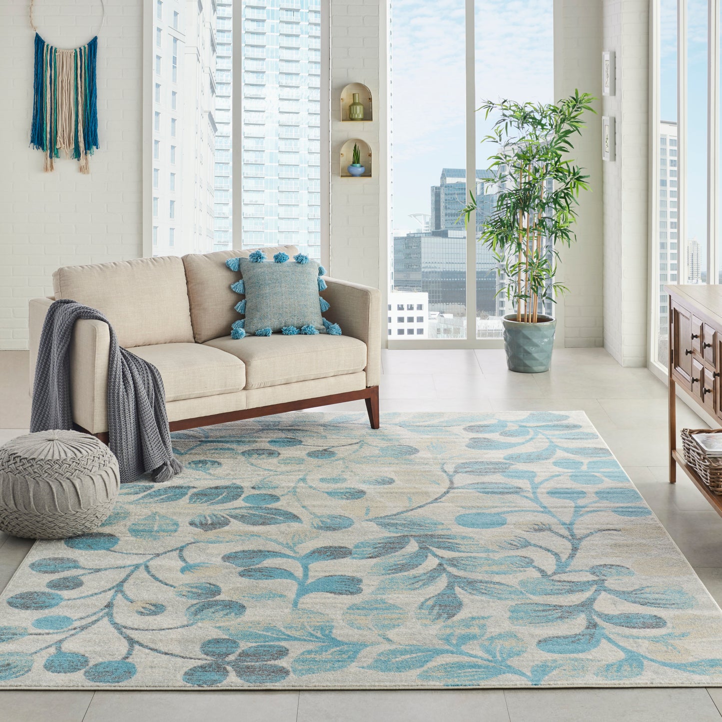 Nourison Home Tranquil  Ivory Turquoise  Contemporary