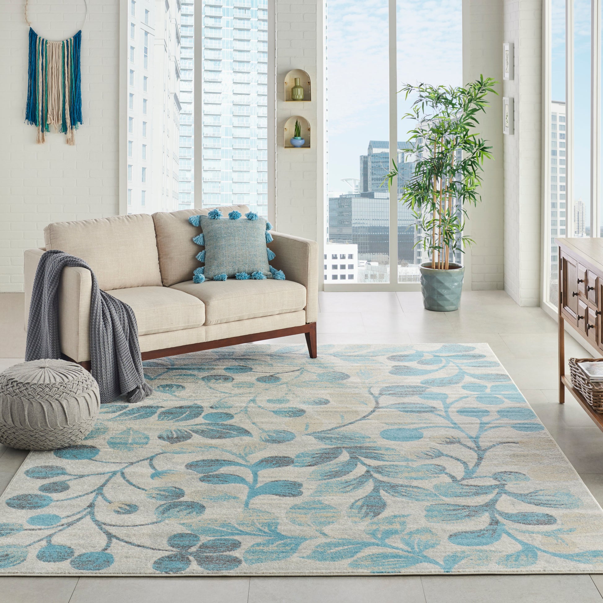 Nourison Home Tranquil  Ivory Turquoise  Contemporary