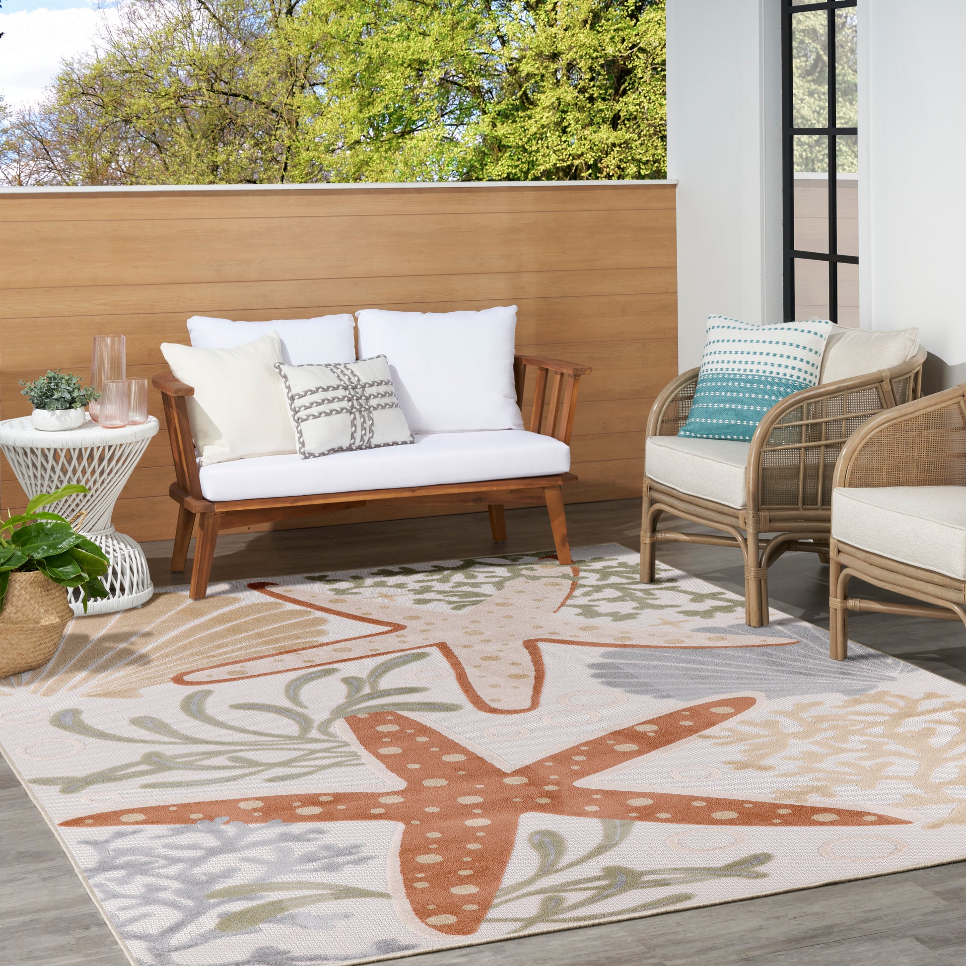 Nourison Home Aloha  Ivory Multicolor  Contemporary