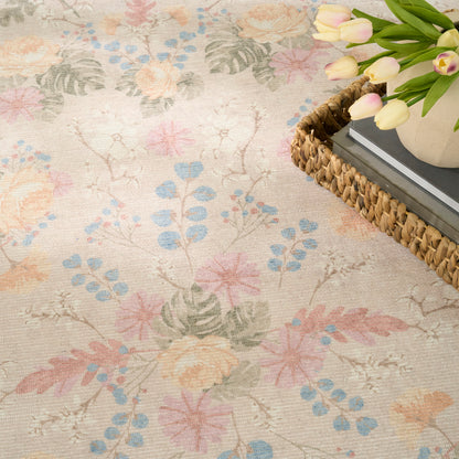 Nourison Home Botanical Washables  Beige Multicolor  Contemporary