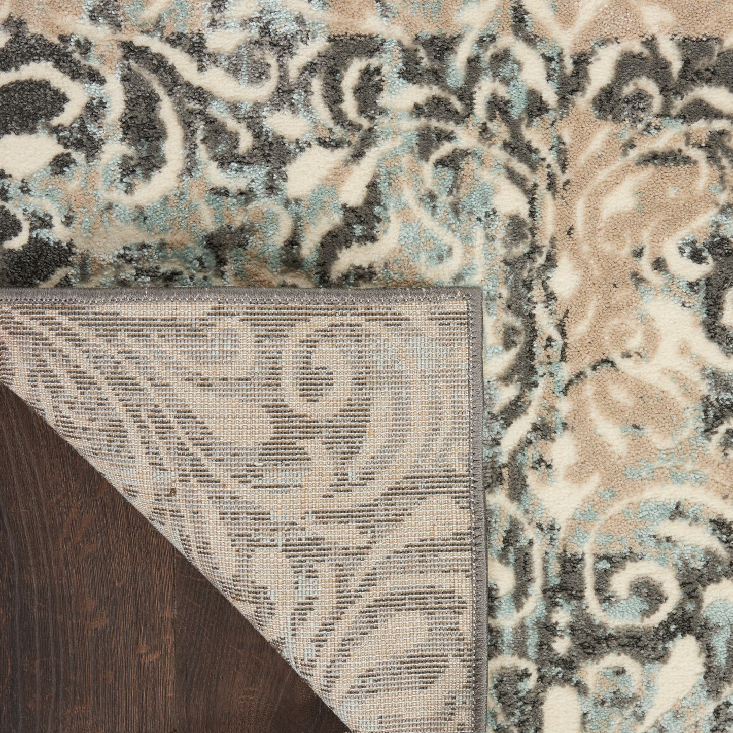 Nourison Home Marmara  Charcoal Teal Ivory  Contemporary