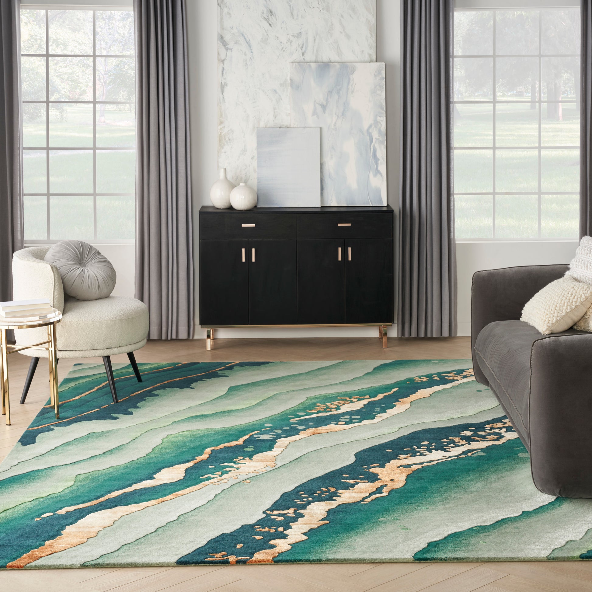Nourison Home Prismatic  Emerald  Contemporary