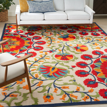 Nourison Home Aloha  Red Multicolor  Contemporary
