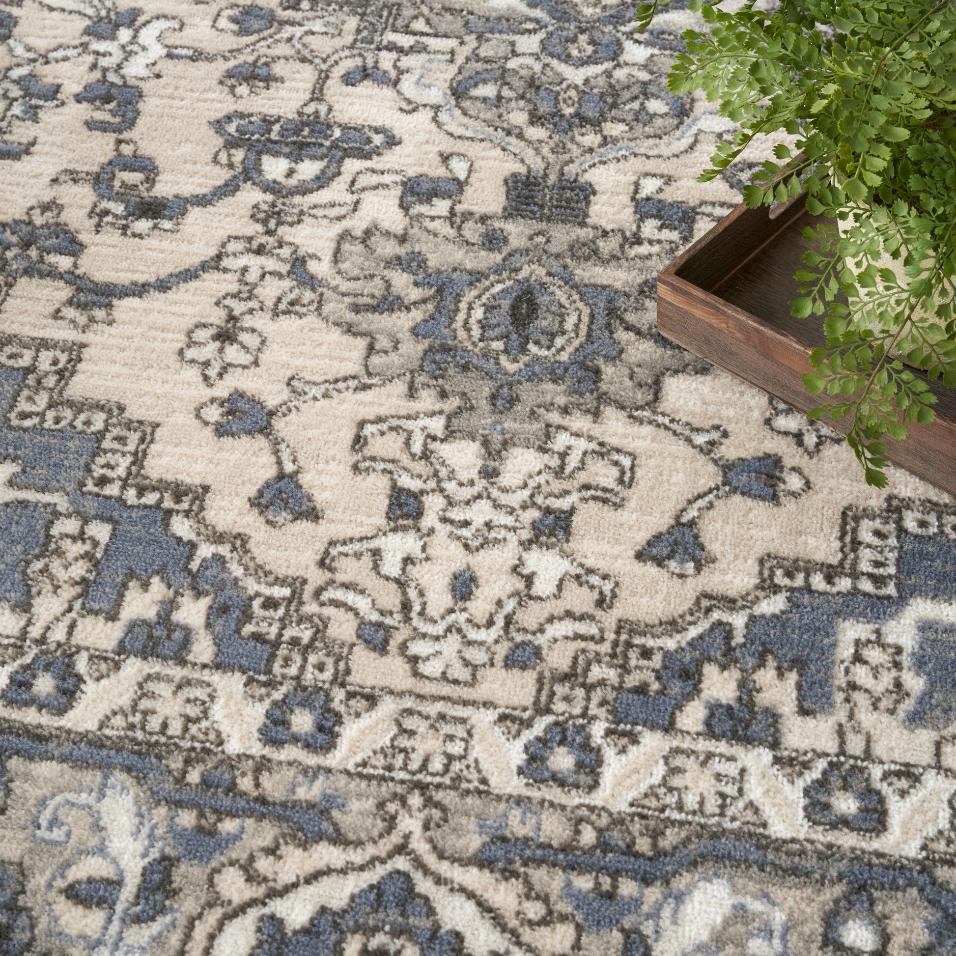 Nourison Home Quarry  Ivory Blue  Transitional