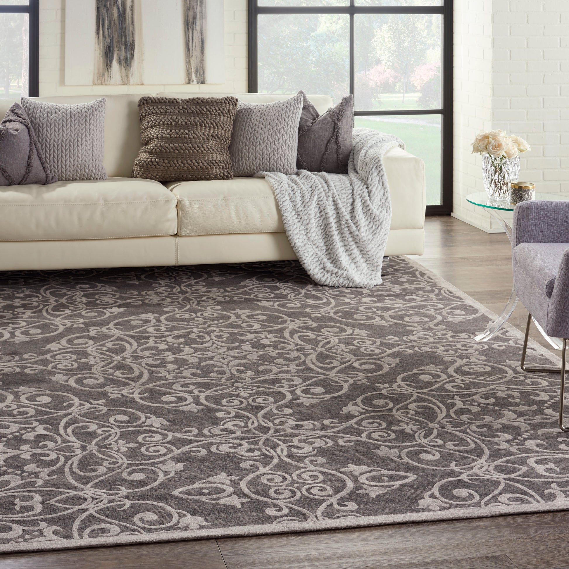 Nourison Home Damask  Grey  Traditional
