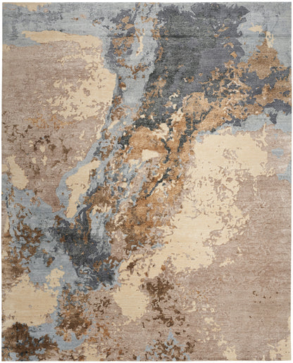 Nourison Home Silk Shadows SHA23 Beige Blue Contemporary Hand Knotted Rug