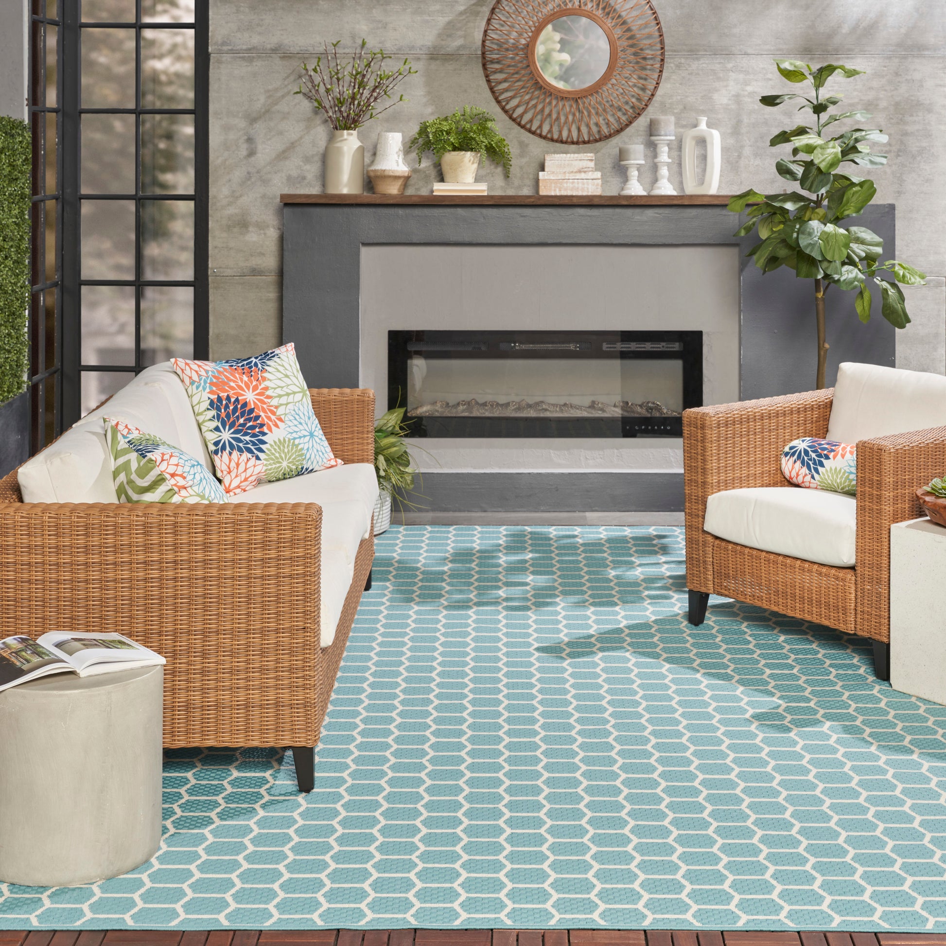 Nourison Home Twist Reversible  Aqua  Contemporary