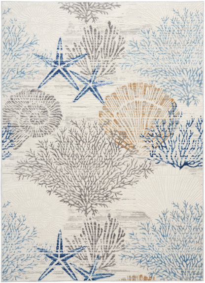 Nourison Home Seaside SDS04 Ivory Grey Blue Contemporary Power-loomed Rug