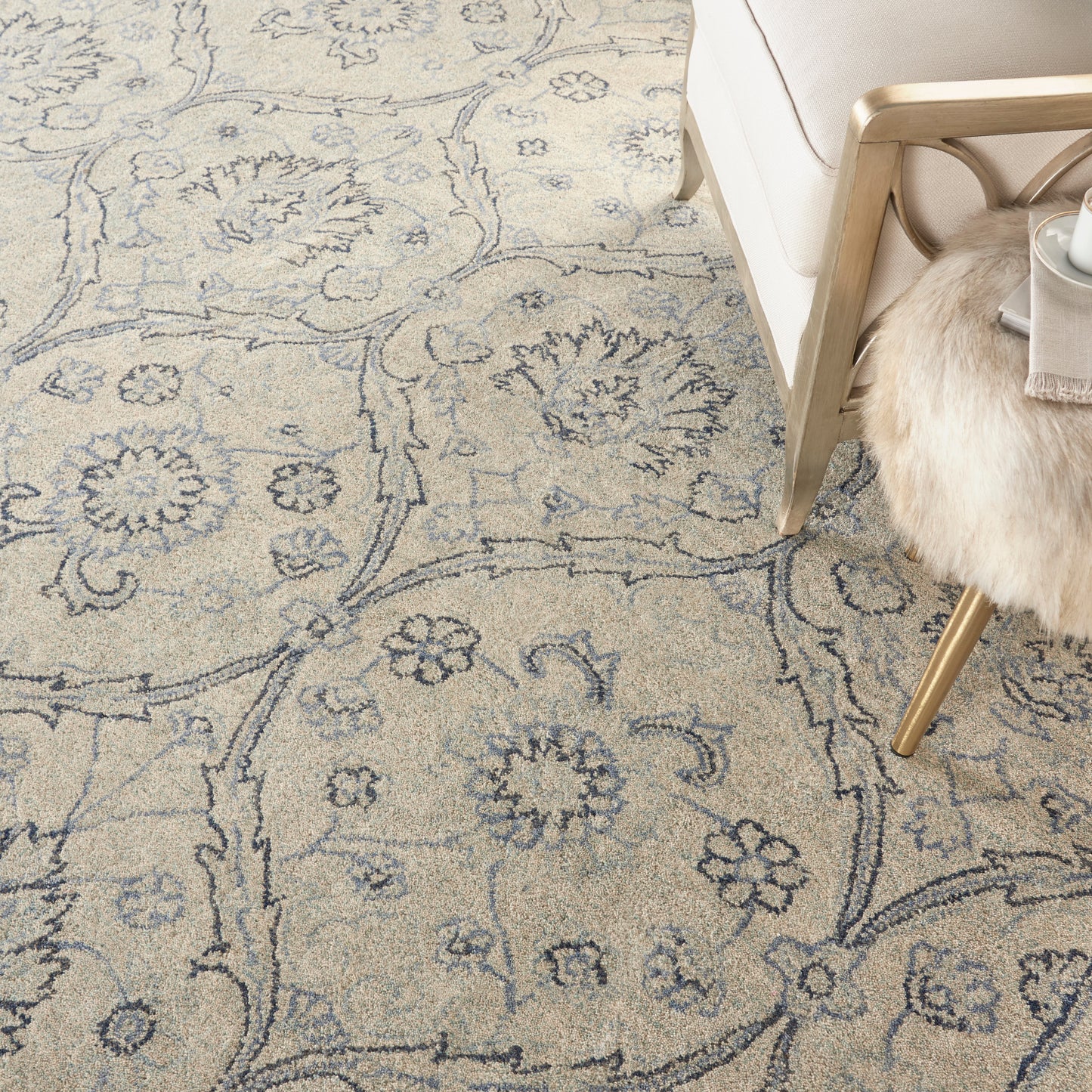 Nourison Home Jazmine  Ivory Blue  Traditional