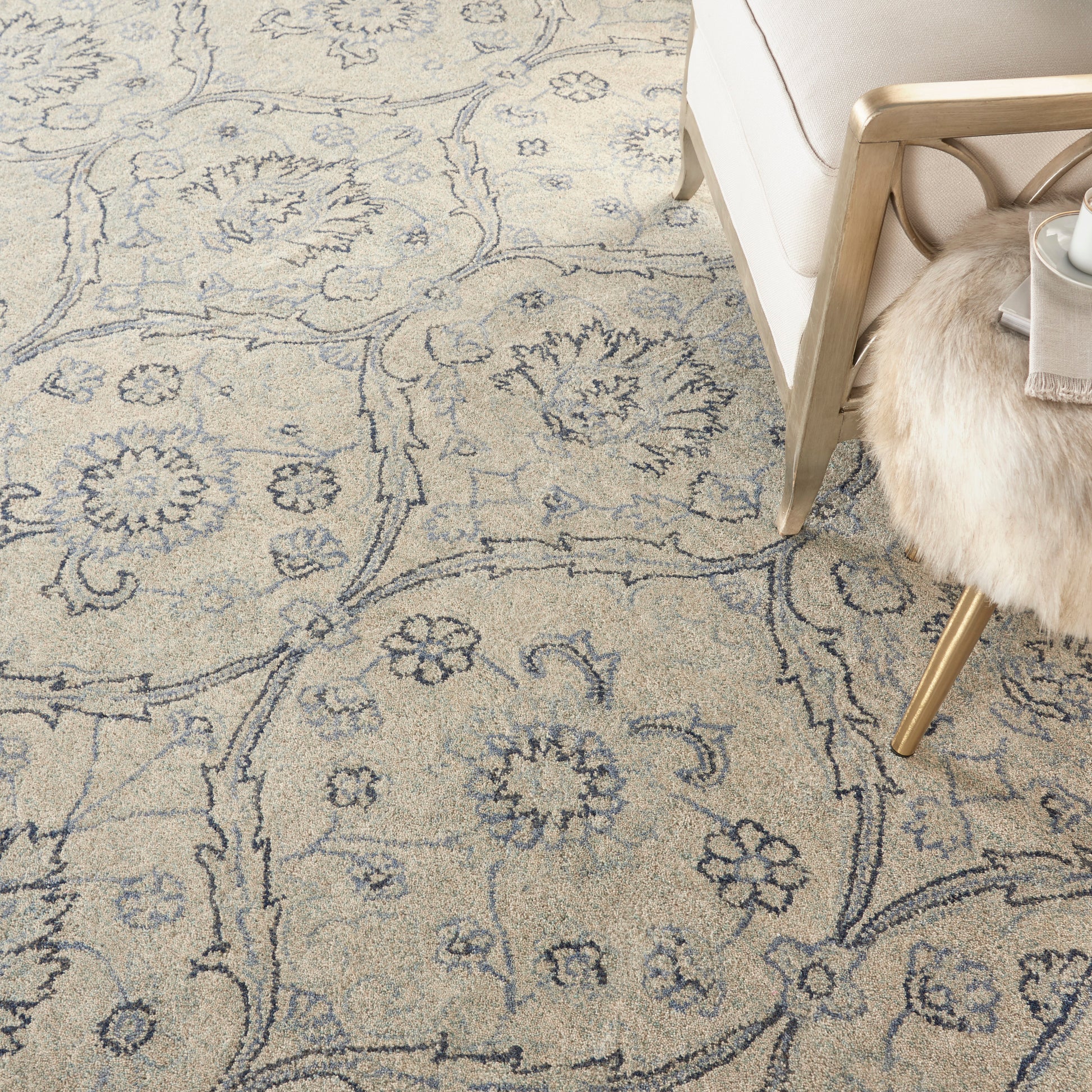 Nourison Home Jazmine  Ivory Blue  Traditional