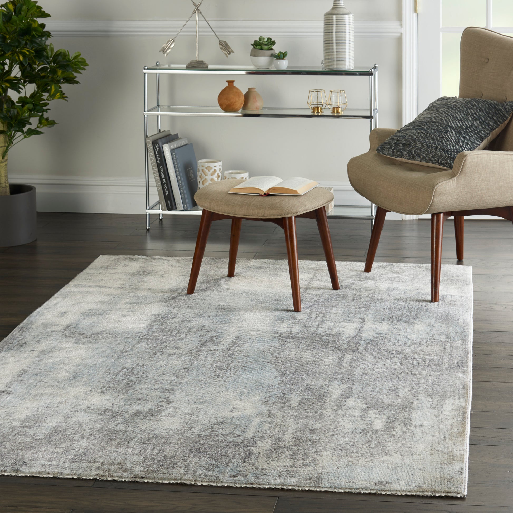 Nourison Home Etchings  Grey Light Blue  Contemporary