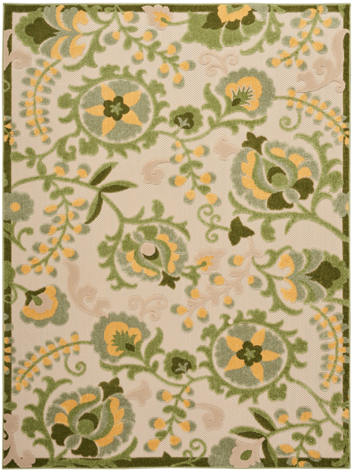 Nourison Home Aloha ALH17 Ivory Green Contemporary Power-loomed Rugs
