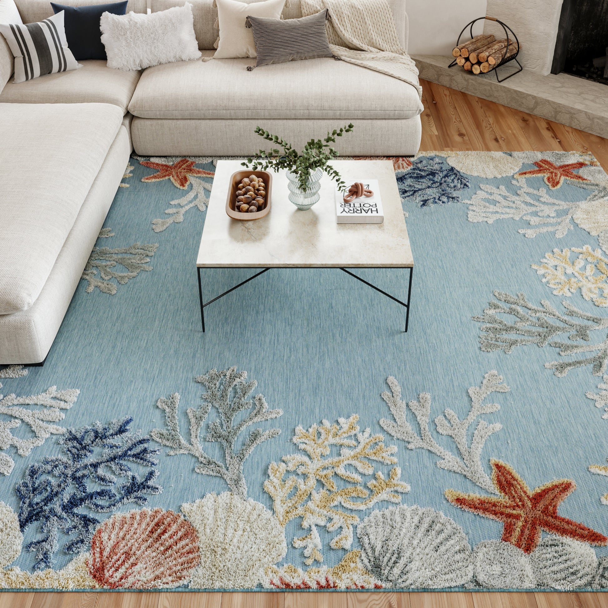 Nourison Home Suncoast  Teal Multicolor  Contemporary