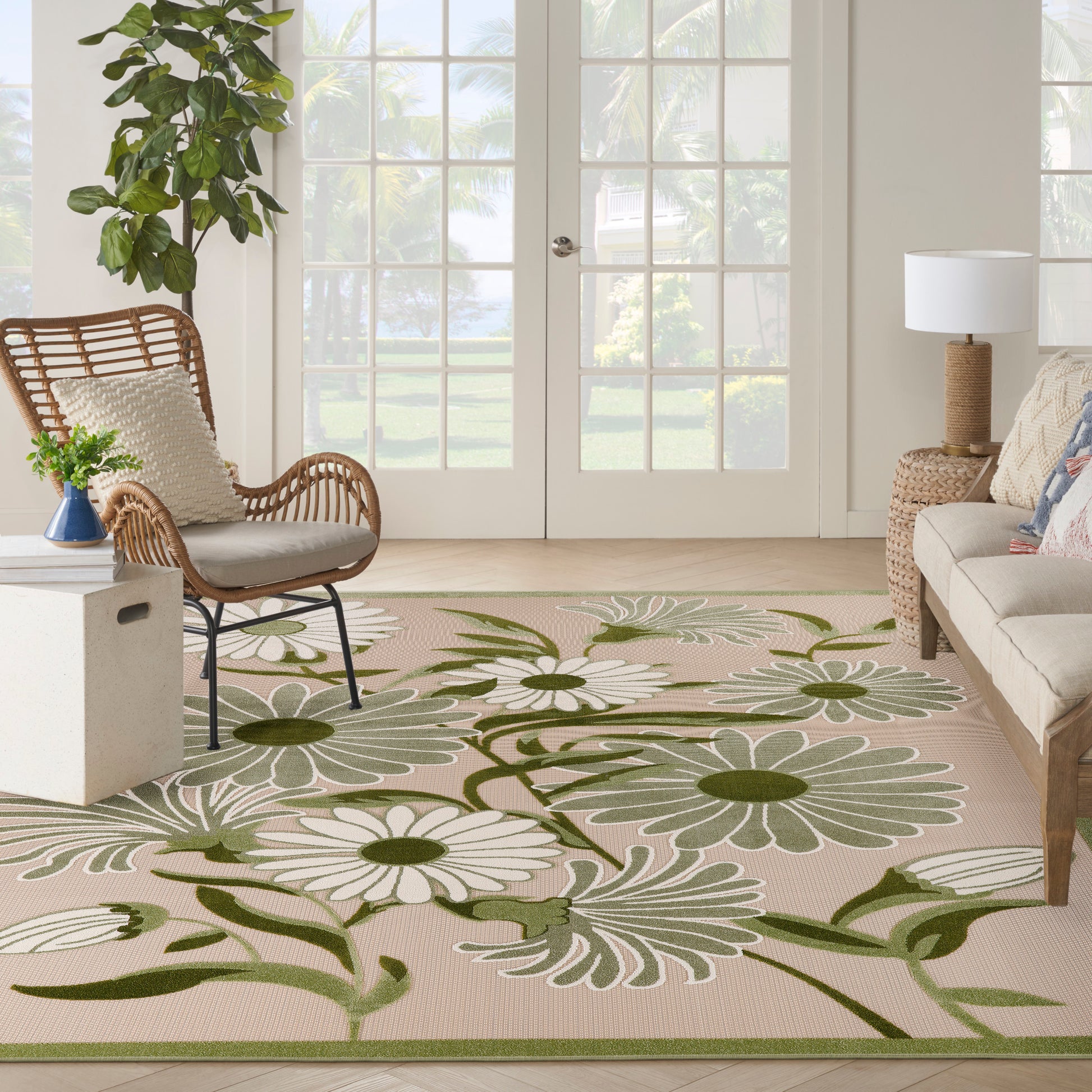 Nourison Home Aloha  Ivory Green  Contemporary