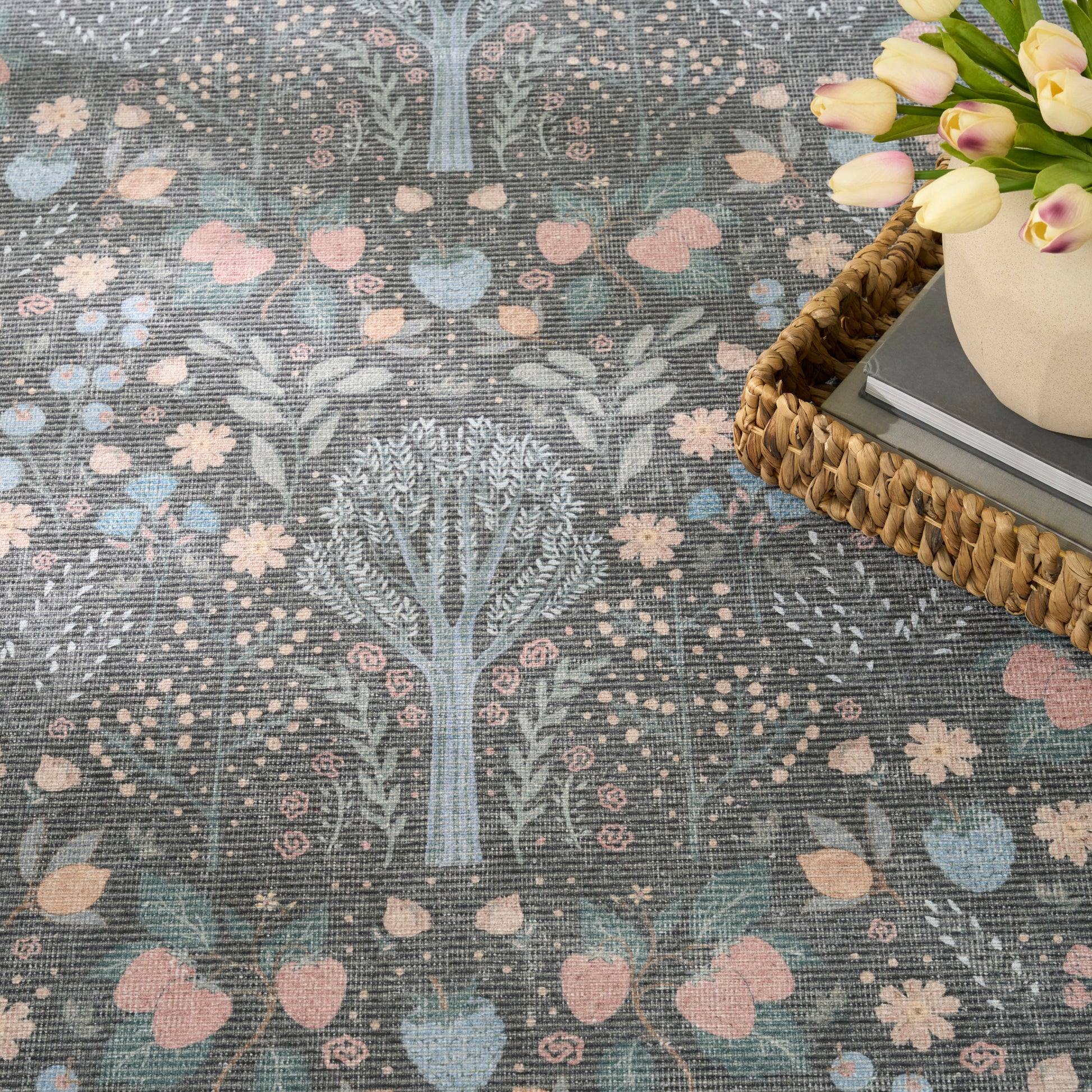 Nourison Home Botanical Washables  Charcoal Multicolor  Contemporary