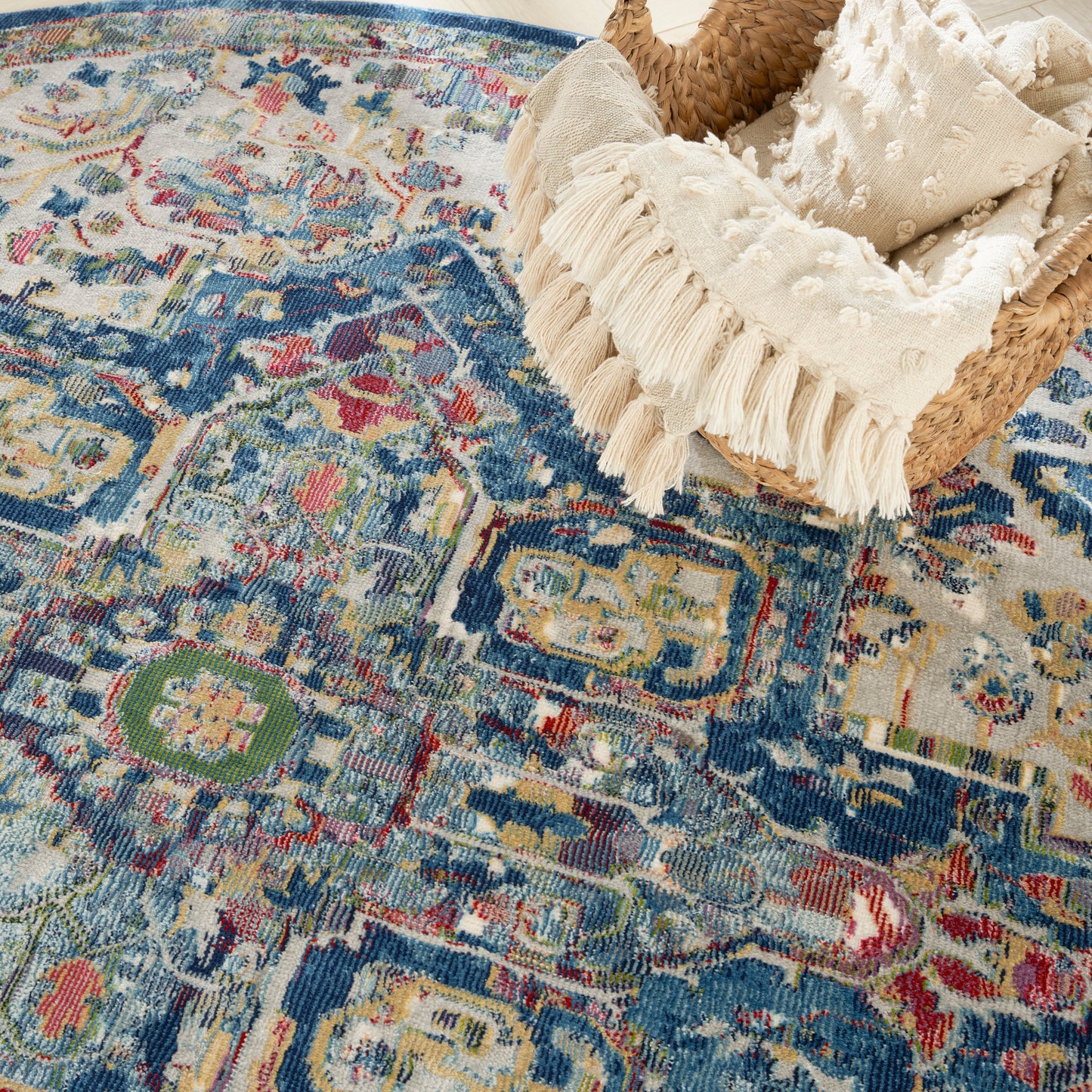 Nourison Home Ankara Global  Grey Navy  Transitional