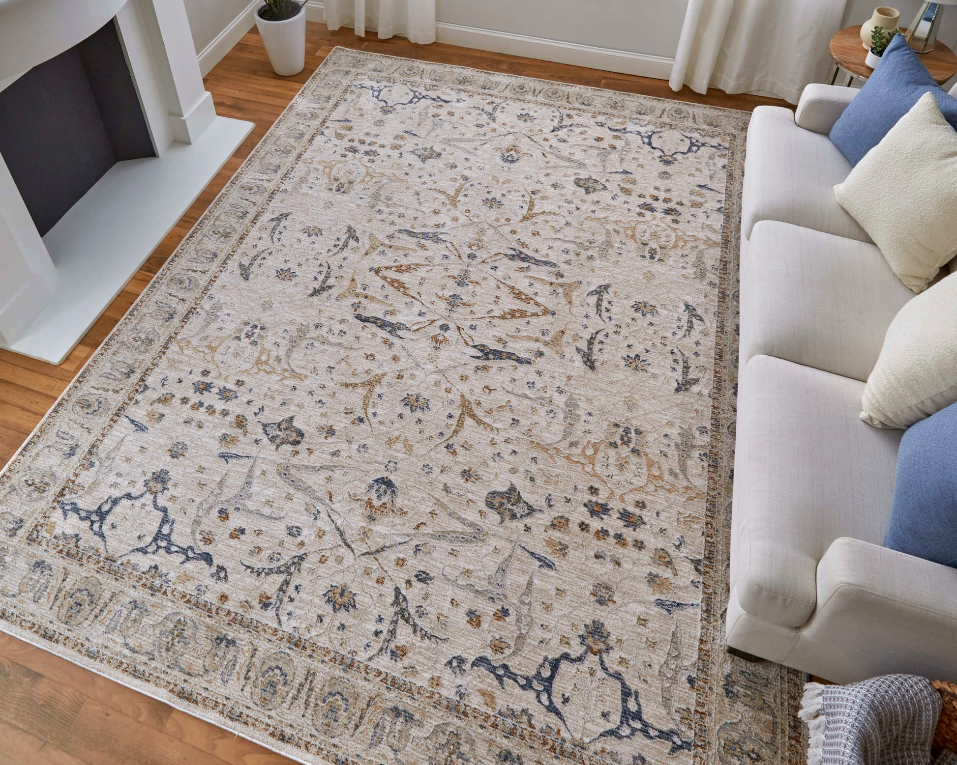 Feizy Pasha 39M4F Ivory Blue Transitional/Bohemian & Eclect Machinemade Rug - Rugs - Feizy - Atlanta Designer Rugs