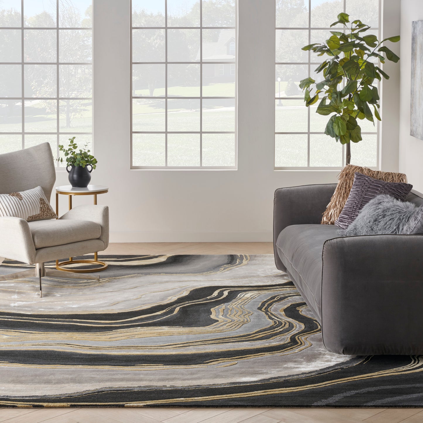 Nourison Home Prismatic  Charcoal Grey  Contemporary