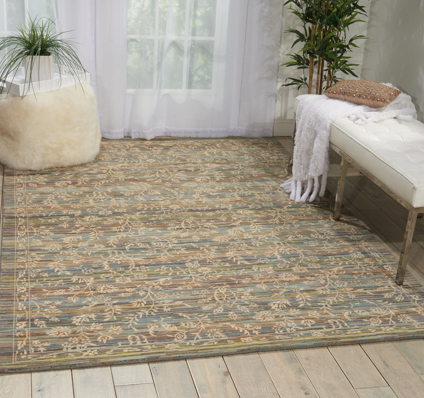 Nourison Home Rhapsody  Blue Moss  Transitional