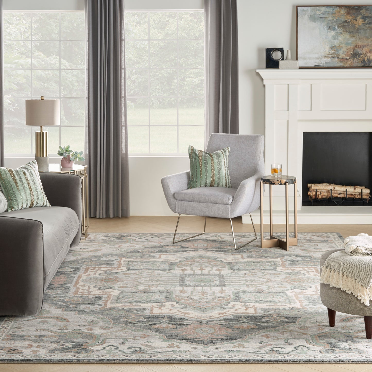 Nourison Home Parisa  Grey Sage  Traditional