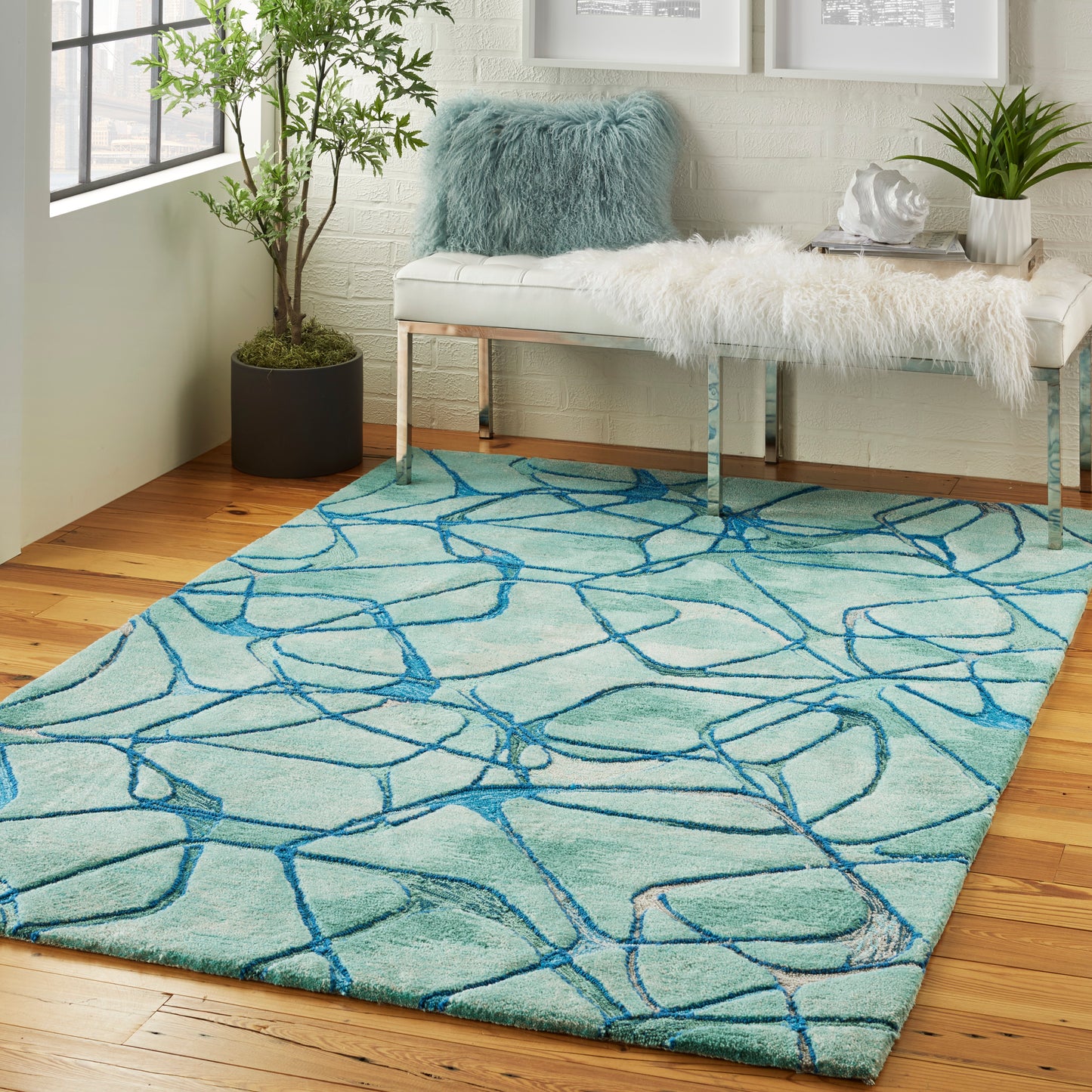 Nourison Home Symmetry  Aqua Blue  Contemporary