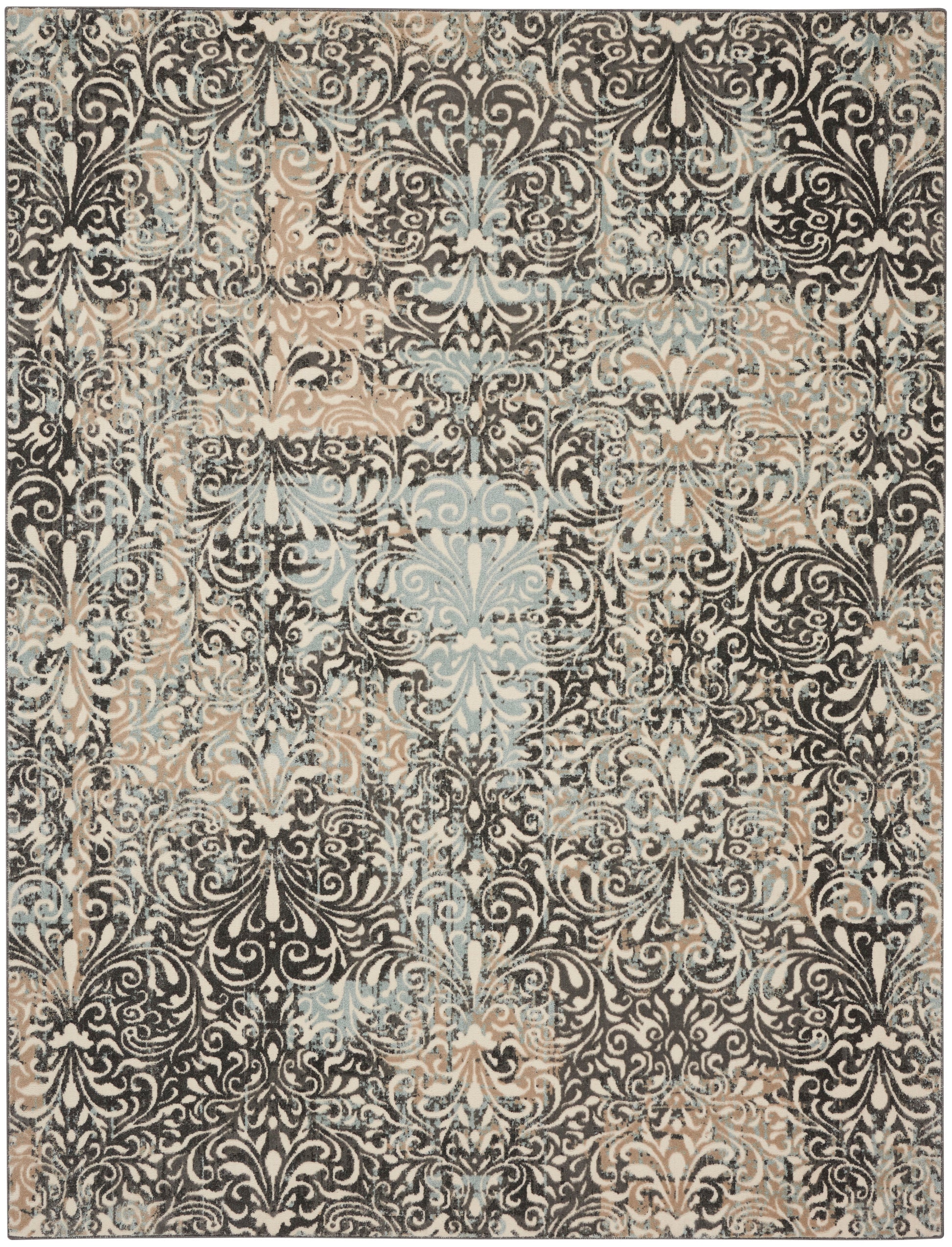 Nourison Home Marmara  Charcoal Teal Ivory  Contemporary