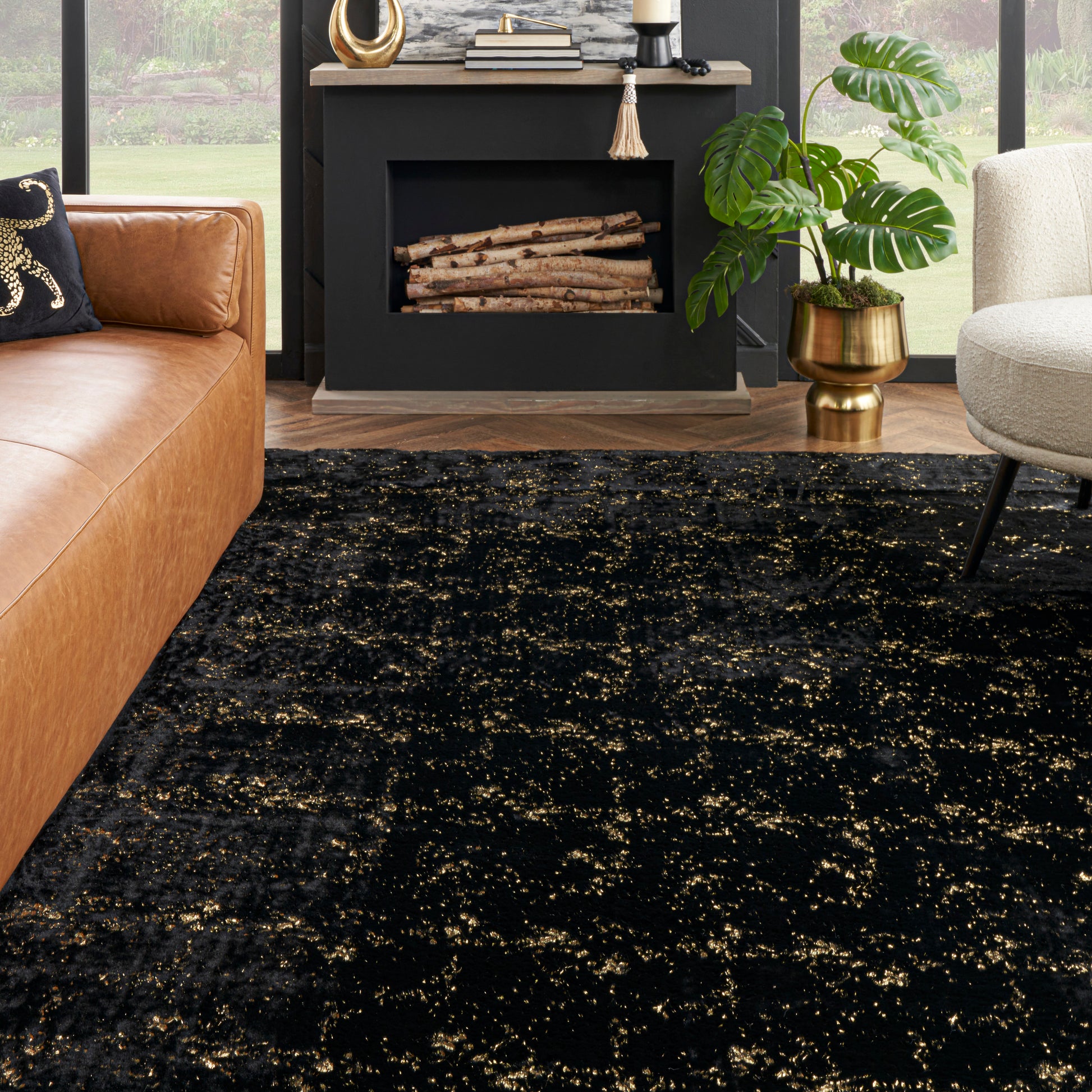 Nourison Home Cozy Shimmer  Black Gold  Contemporary