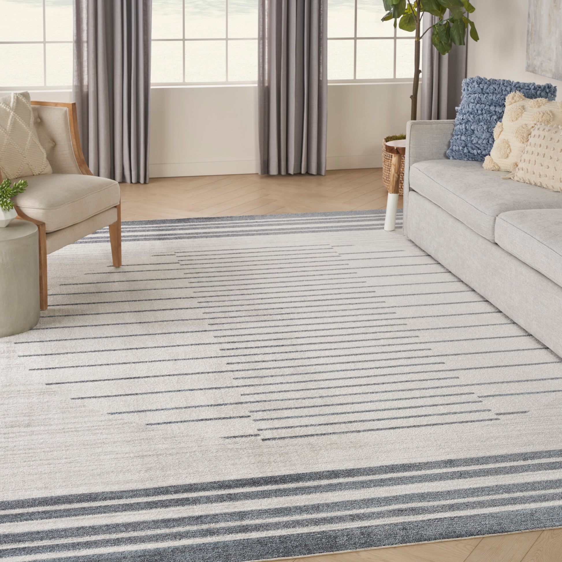 Nourison Home Astra Machine Washable  Ivory Blue  Contemporary