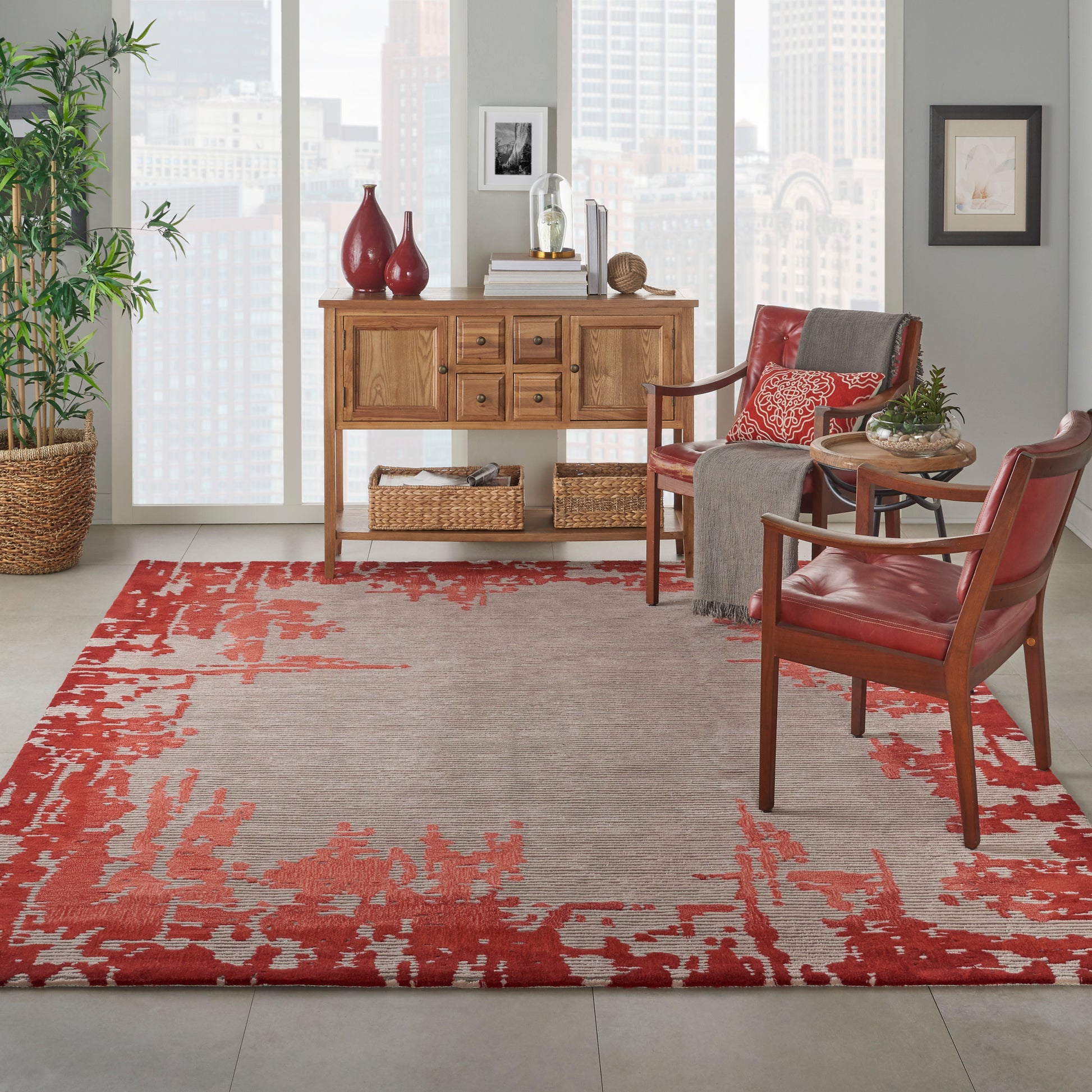 Nourison Home Symmetry  Beige Red  Contemporary