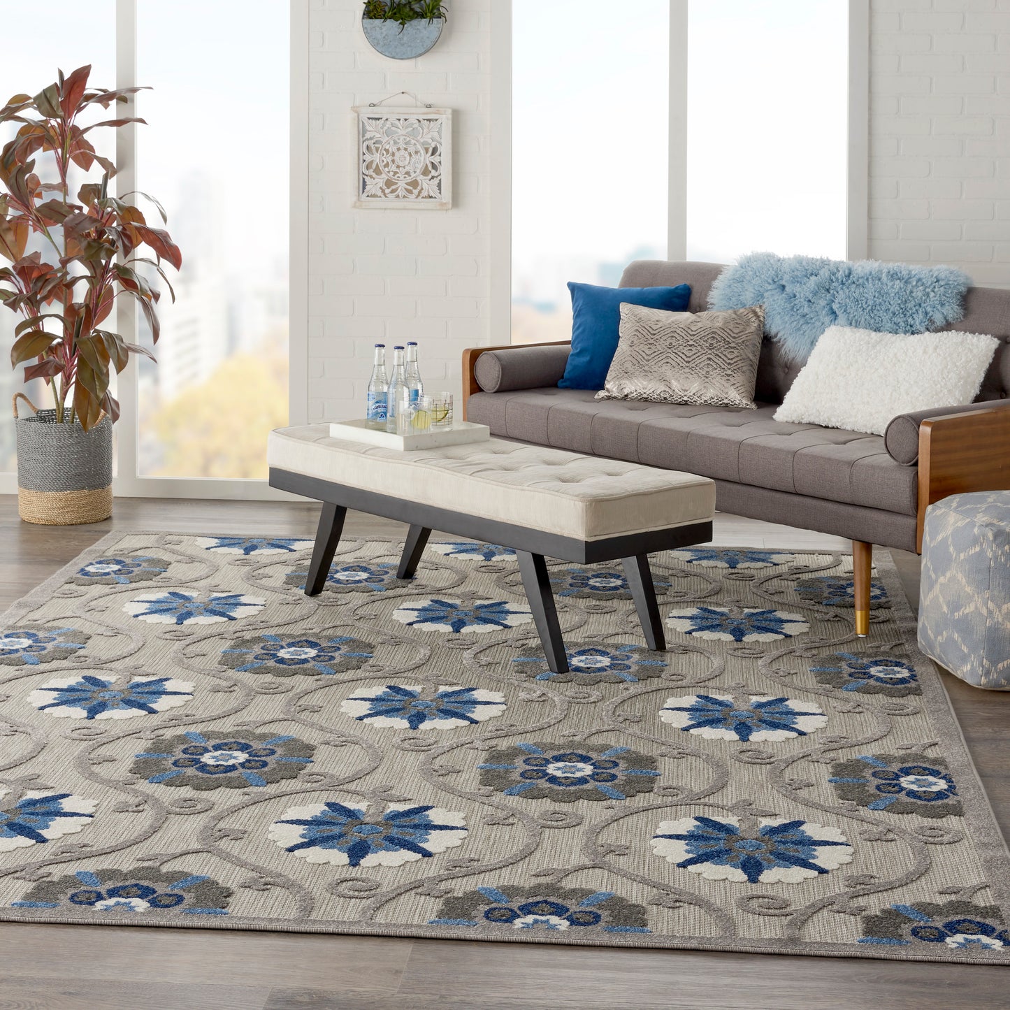 Nourison Home Aloha  Grey Blue  Contemporary