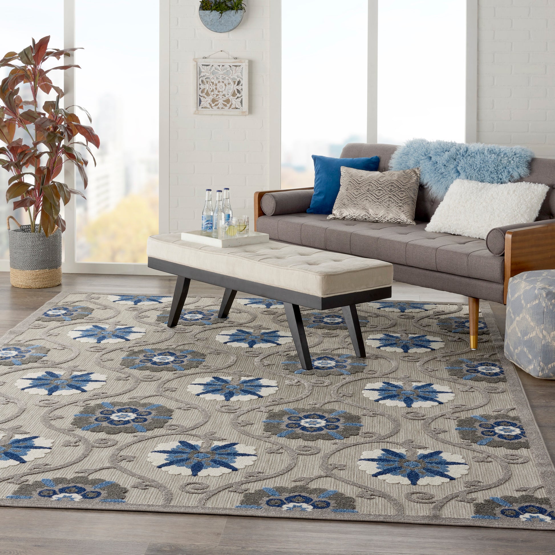 Nourison Home Aloha  Grey Blue  Contemporary