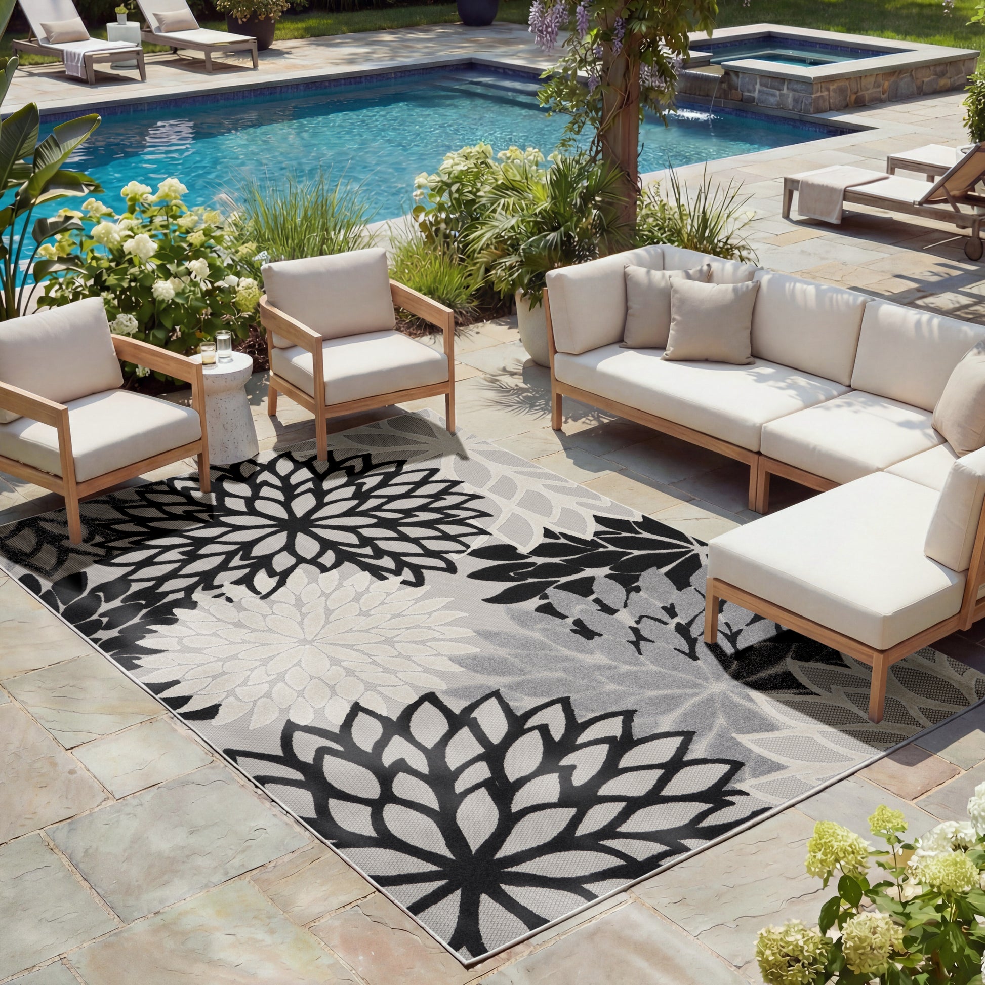Nourison Home Aloha  Black White  Contemporary